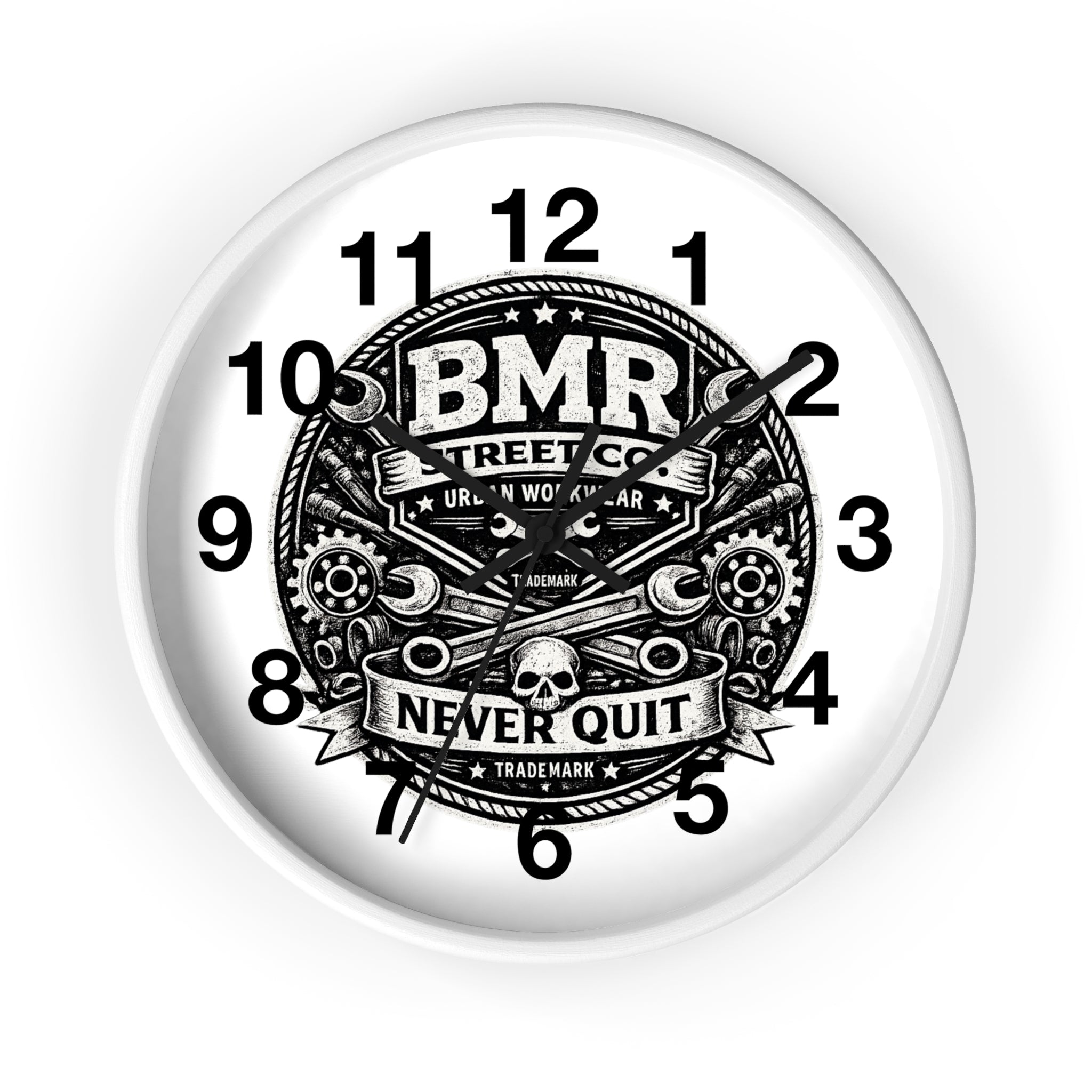 Never Quit Wall Clock — BMR Street Co. Skull & Wrench Garage Decor