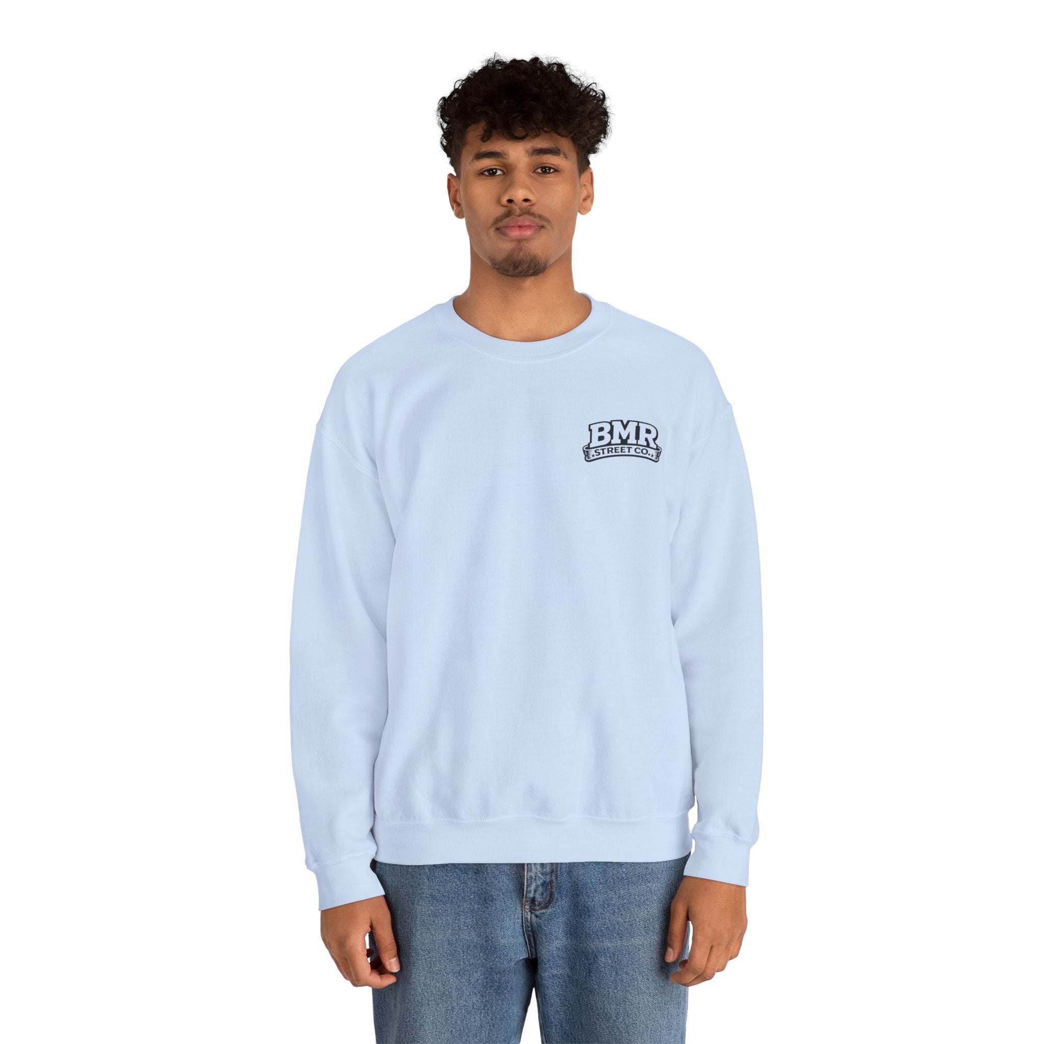BMR Vintage Crest Crewneck Sweatshirt — White Casual Logo Pullover