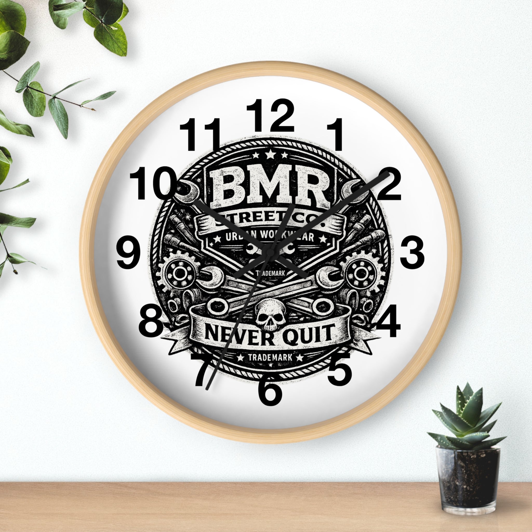 Never Quit Wall Clock — BMR Street Co. Skull & Wrench Garage Decor