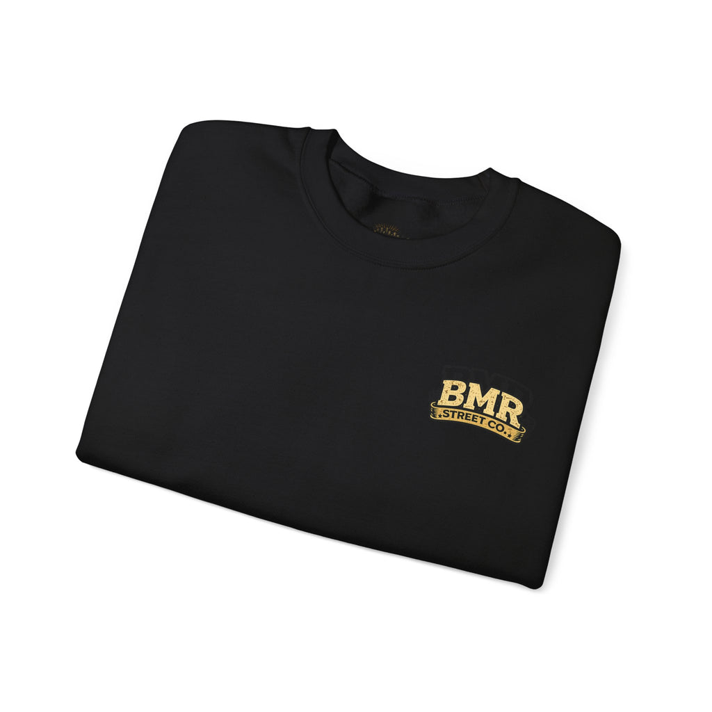 BMR Vintage Crest Crewneck Sweatshirt — White Casual Logo Pullover