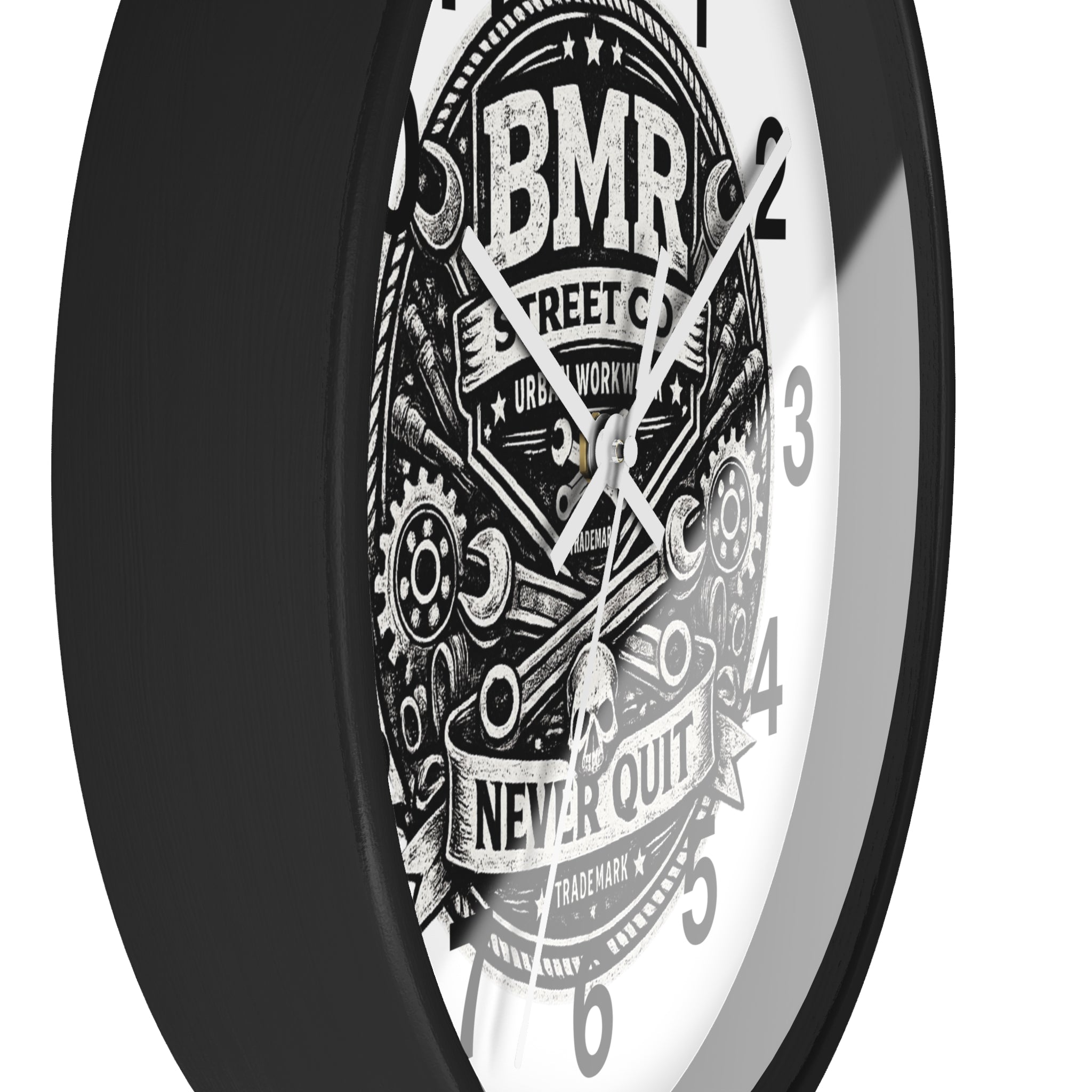 Never Quit Wall Clock — BMR Street Co. Skull & Wrench Garage Decor