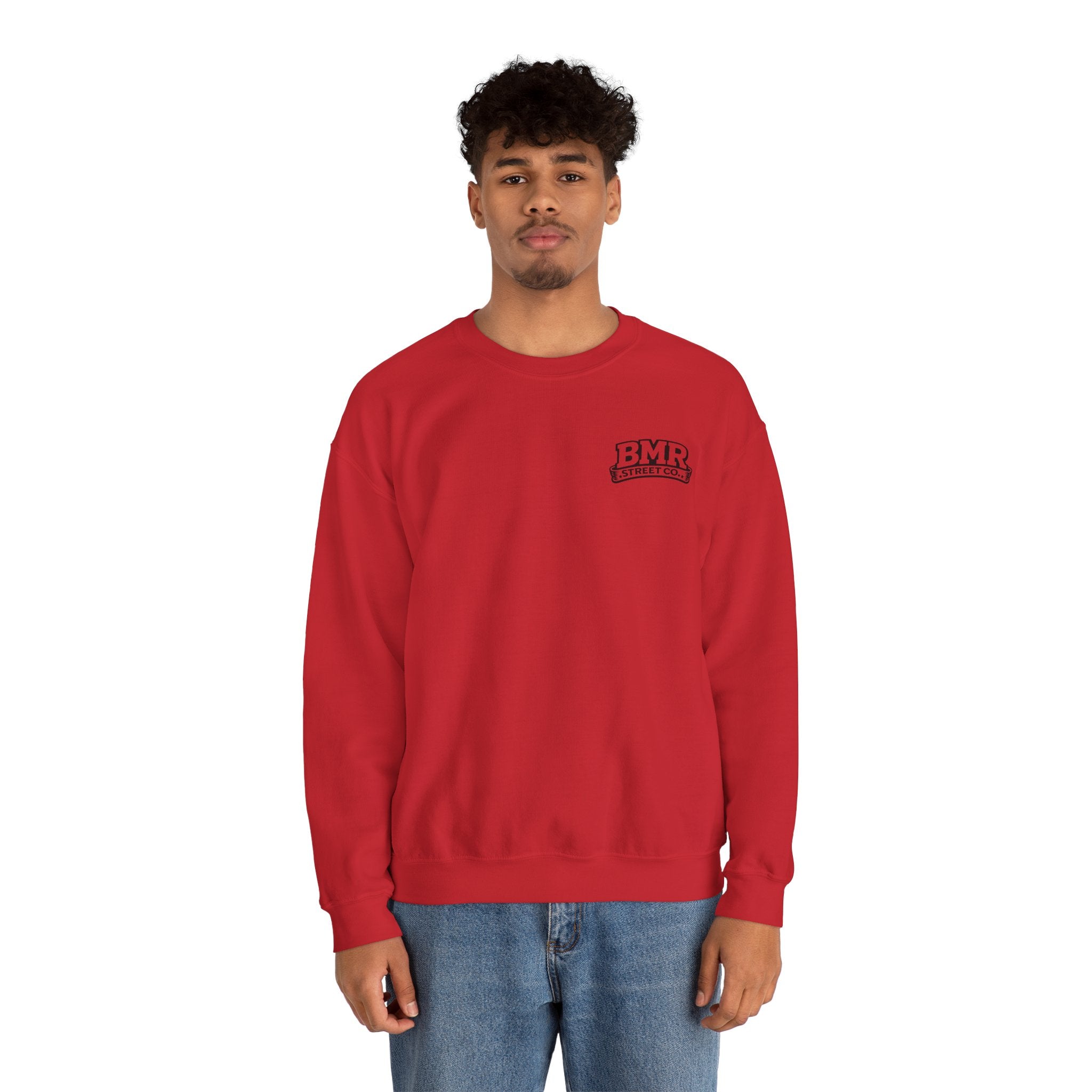 BMR Vintage Crest Crewneck Sweatshirt — White Casual Logo Pullover