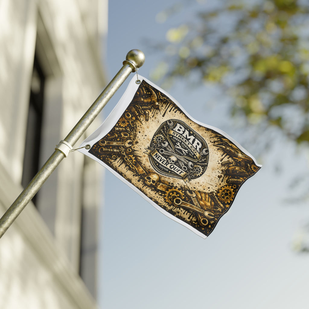 BMR Street Co. Vintage Motorcycle Skull Flag — Double-Sided Garage Banner