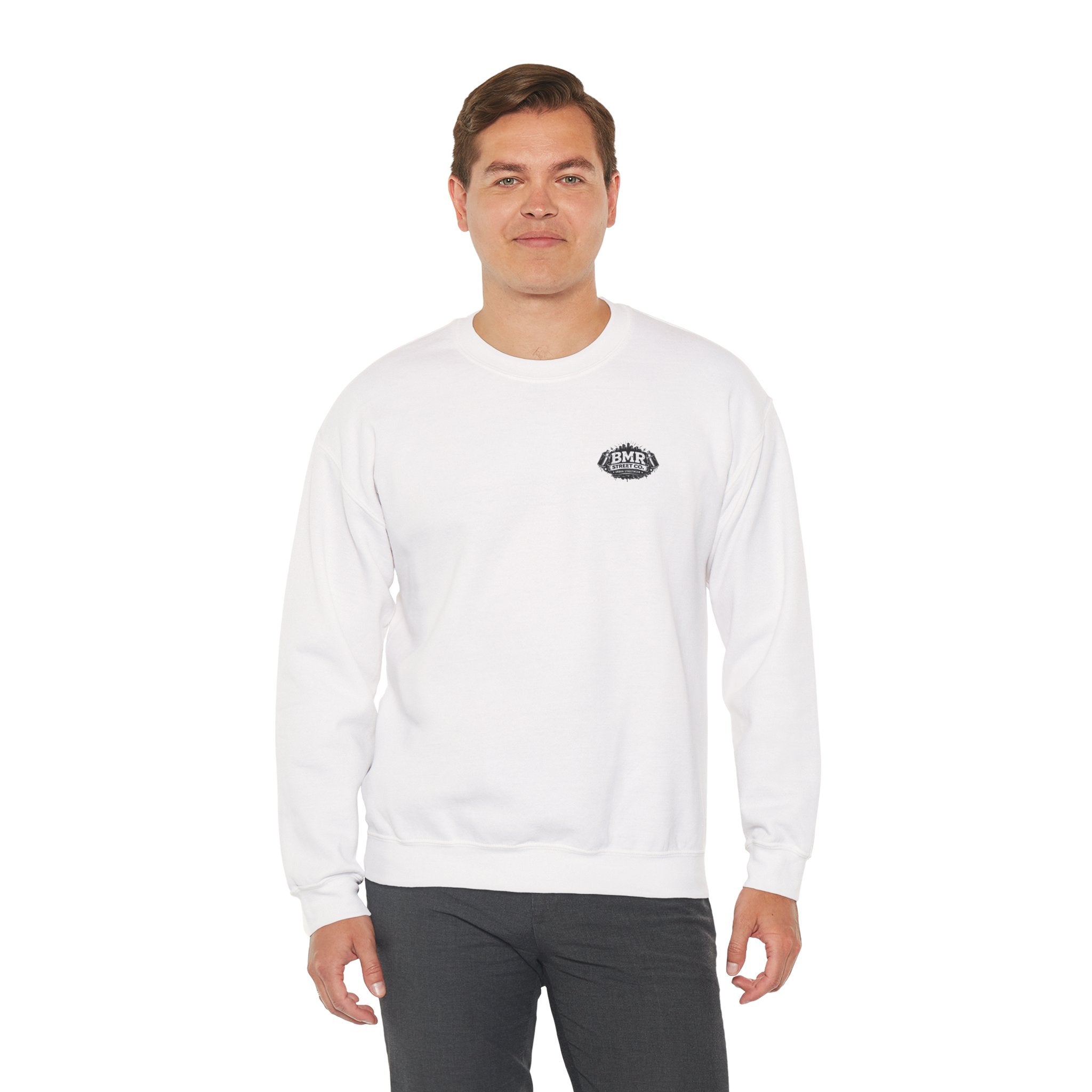 Crewneck Sweatshirt — Minimal 'BMK' Badge Chest Logo, Casual Unisex Pullover