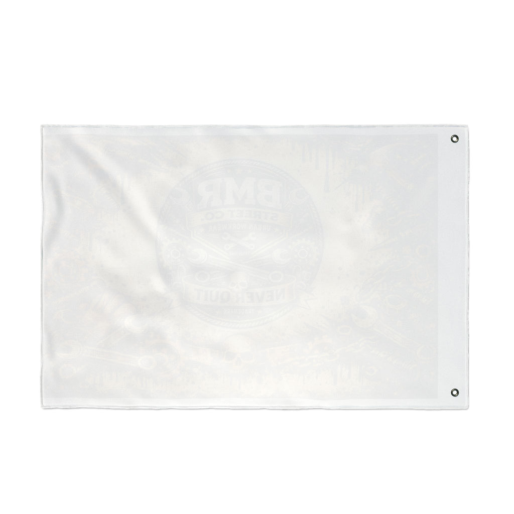 BMR Street Co. Vintage Motorcycle Skull Flag — Double-Sided Garage Banner