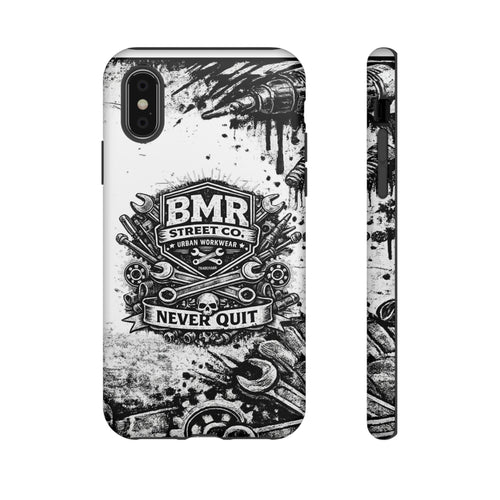 BMR Street Co. 'Never Quit' Tough Phone Case — Industrial Motorcycle Grunge Design