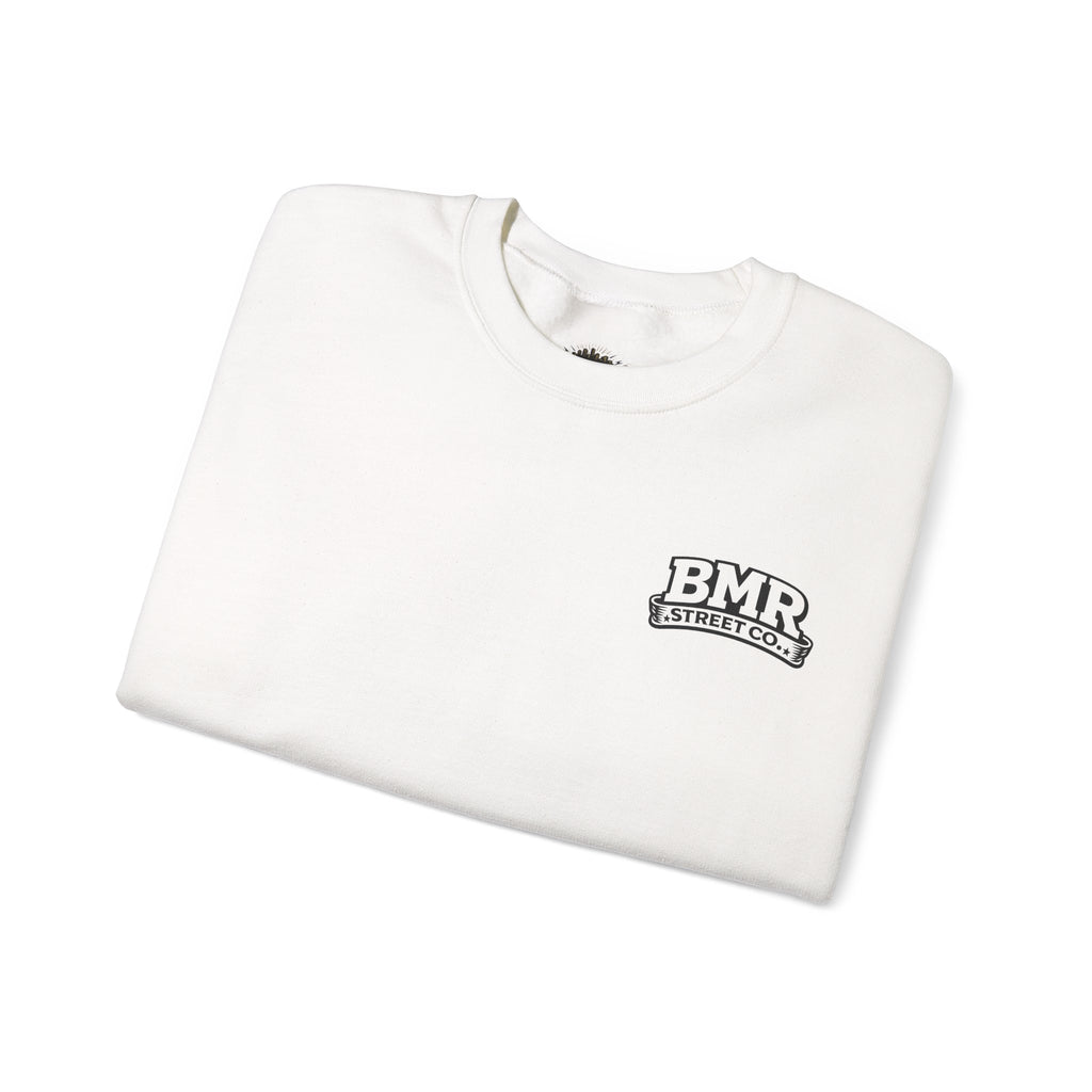 BMR Vintage Crest Crewneck Sweatshirt — White Casual Logo Pullover