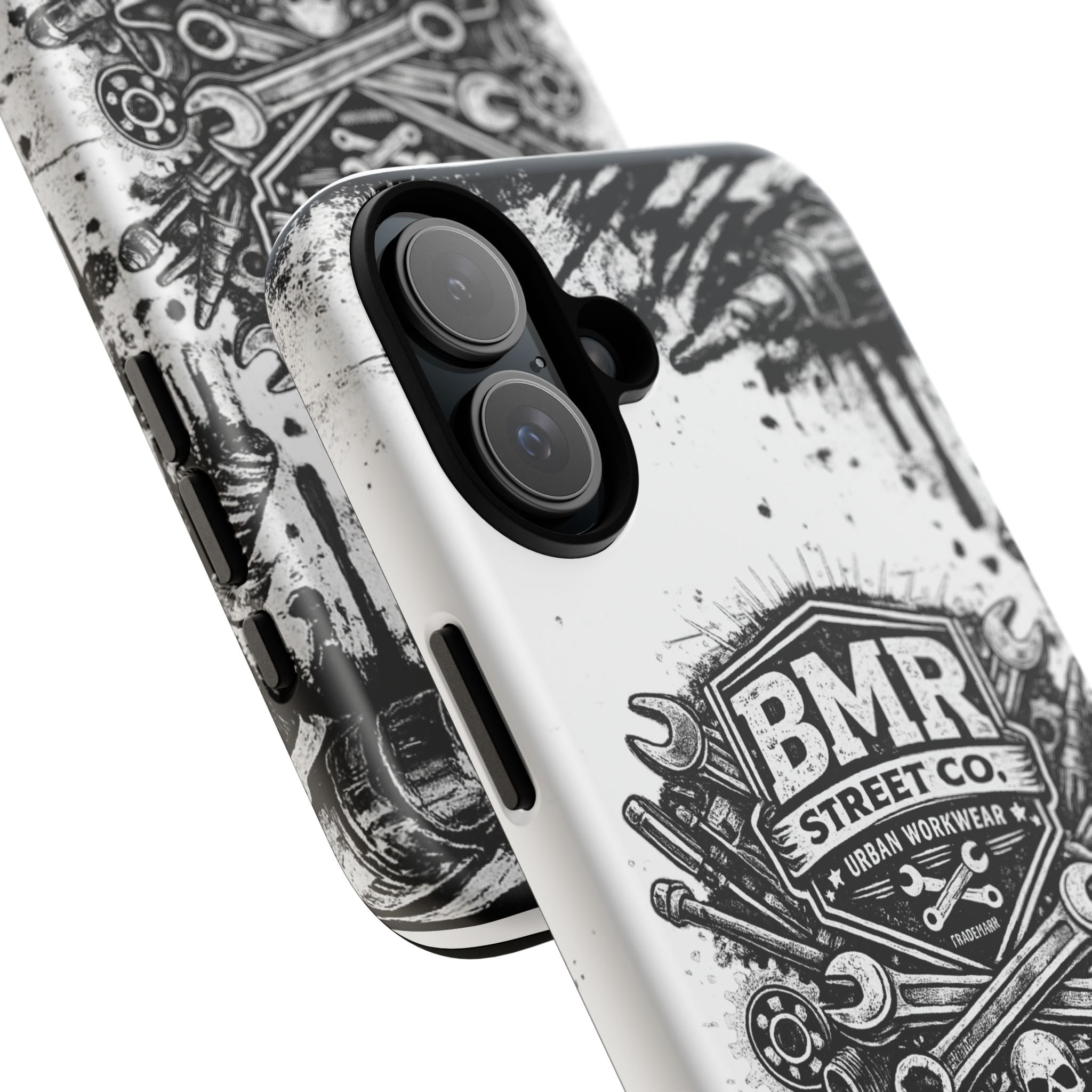 BMR Street Co. 'Never Quit' Tough Phone Case — Industrial Motorcycle Grunge Design