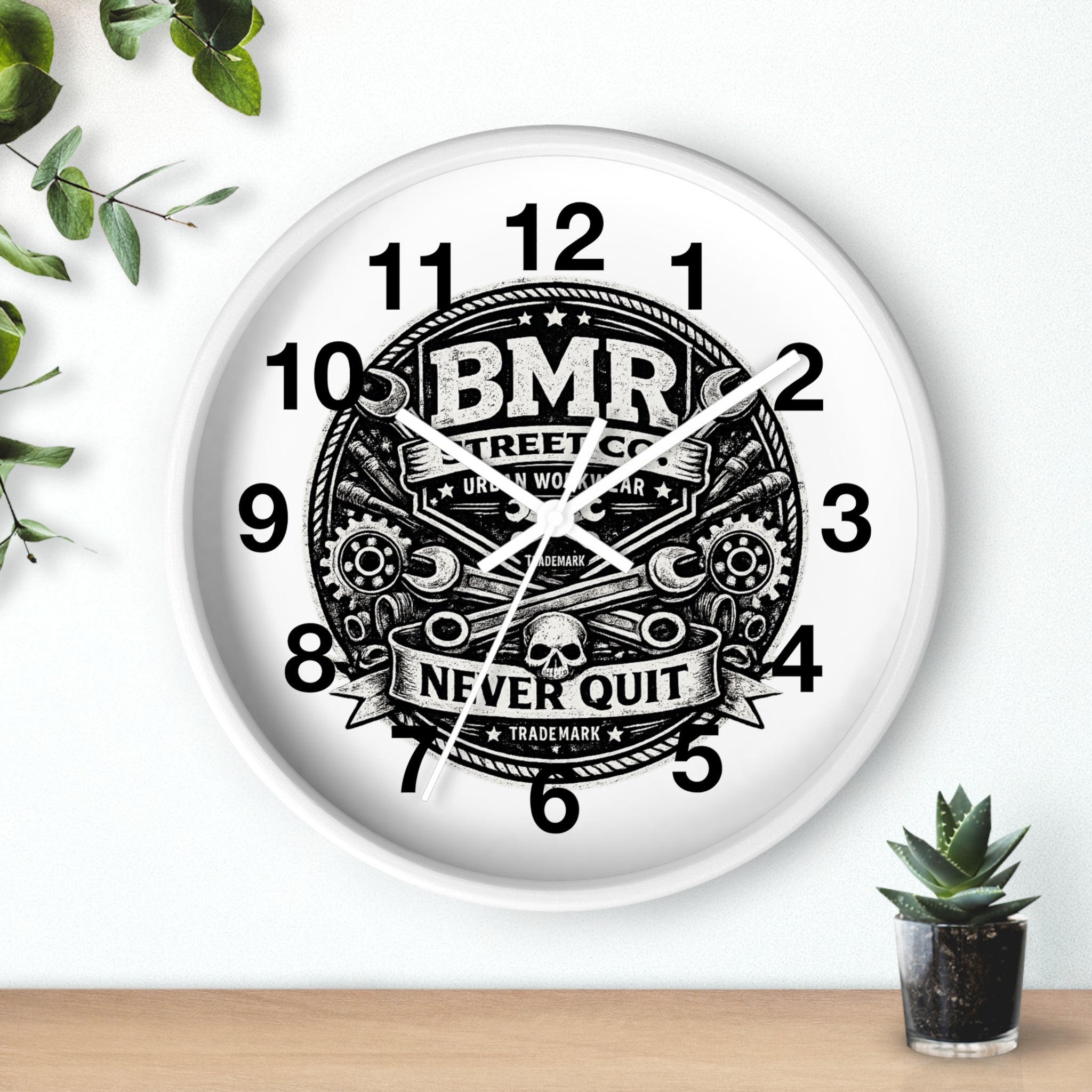 Never Quit Wall Clock — BMR Street Co. Skull & Wrench Garage Decor