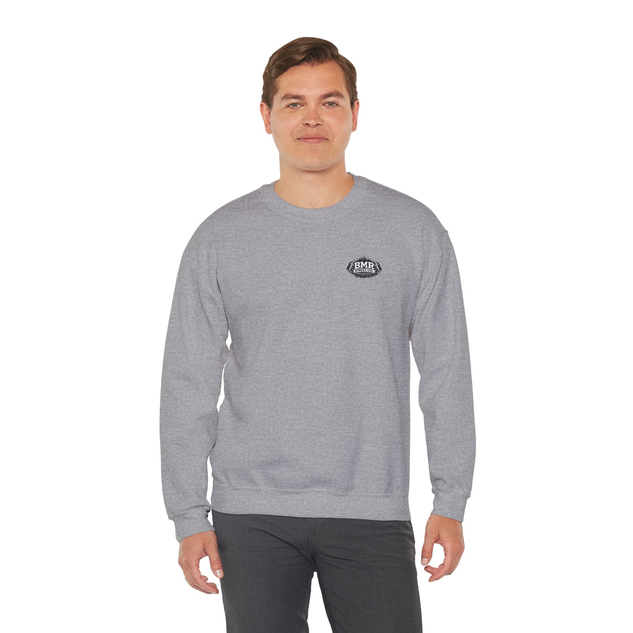 Crewneck Sweatshirt — Minimal 'BMK' Badge Chest Logo, Casual Unisex Pullover