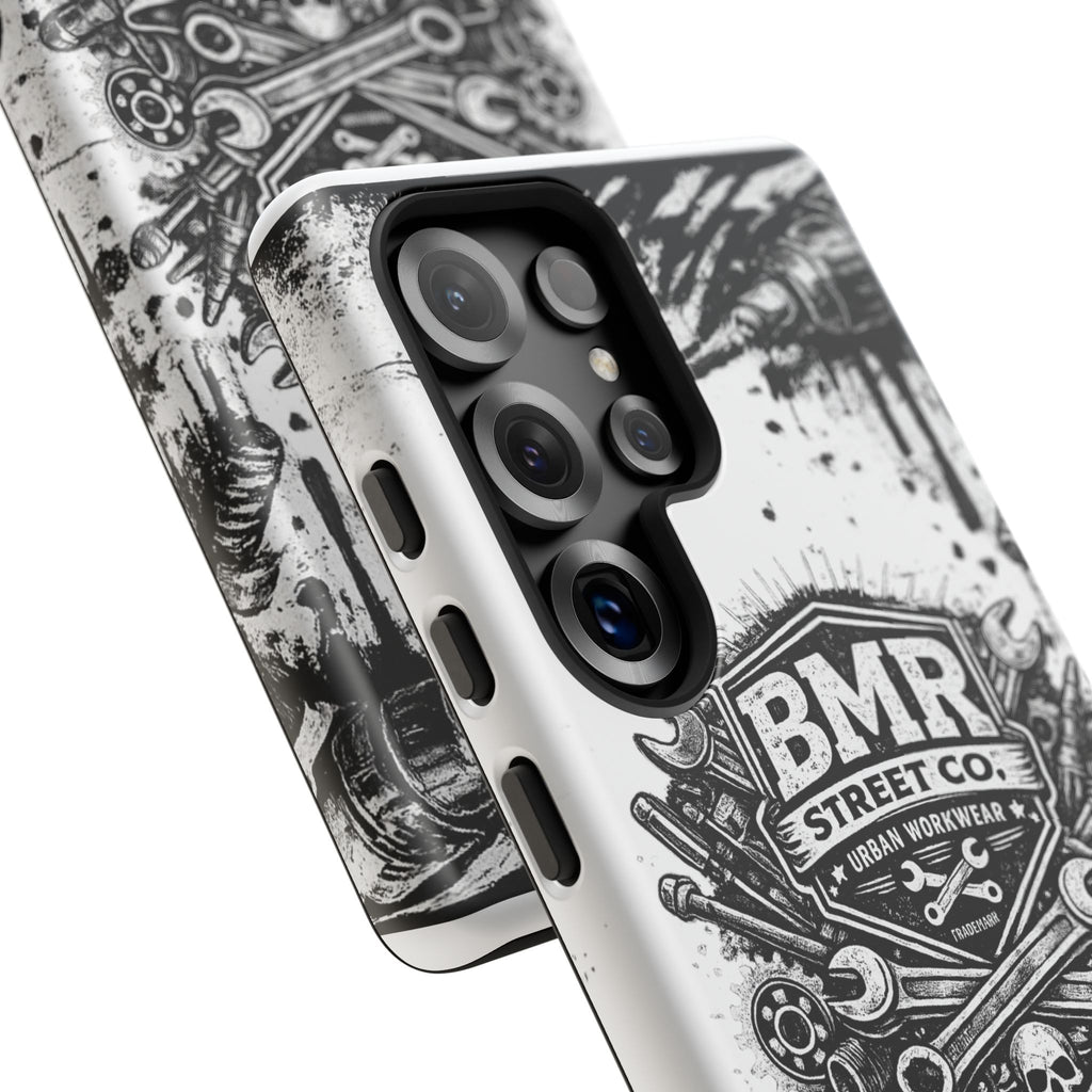 BMR Street Co. 'Never Quit' Tough Phone Case — Industrial Motorcycle Grunge Design