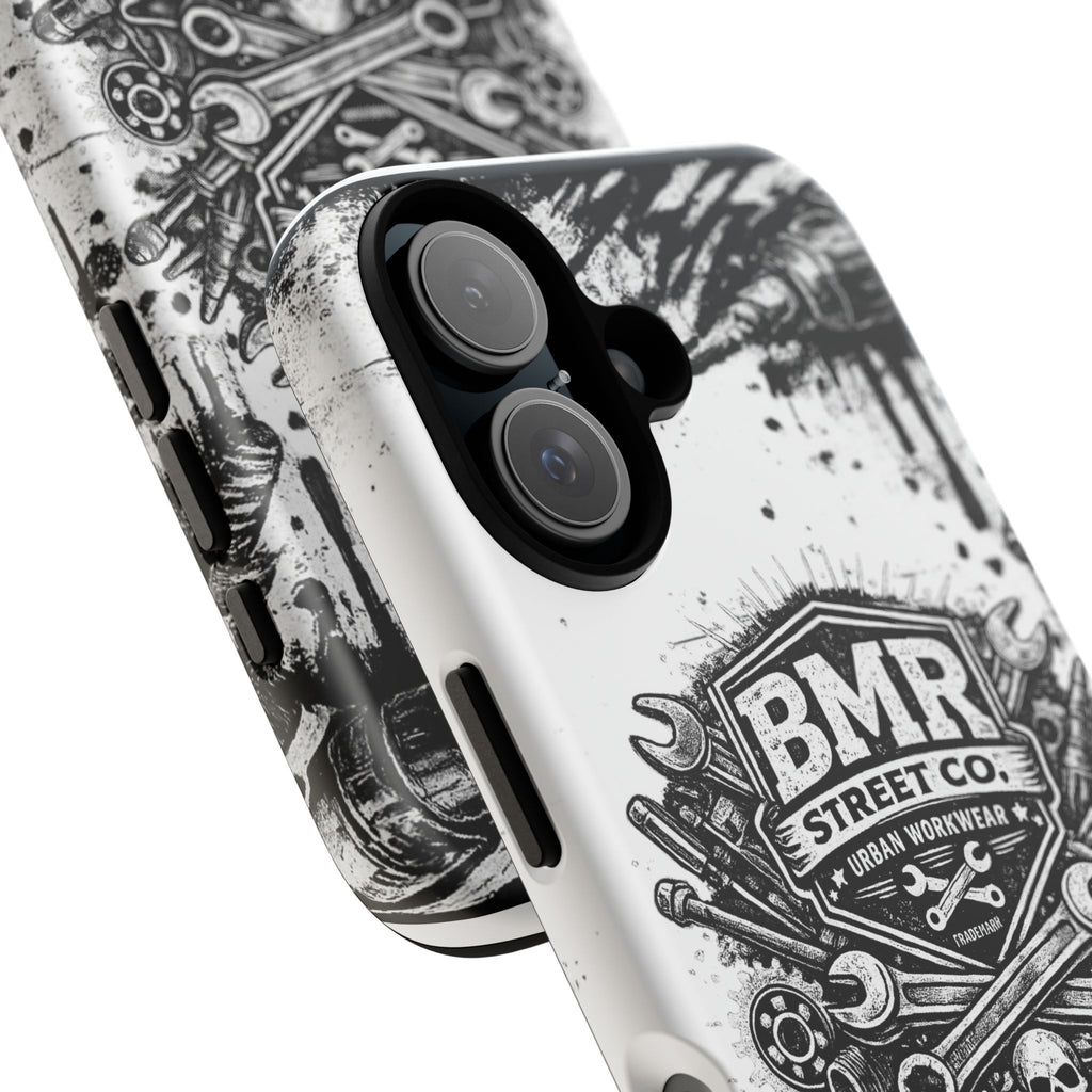 BMR Street Co. 'Never Quit' Tough Phone Case — Industrial Motorcycle Grunge Design