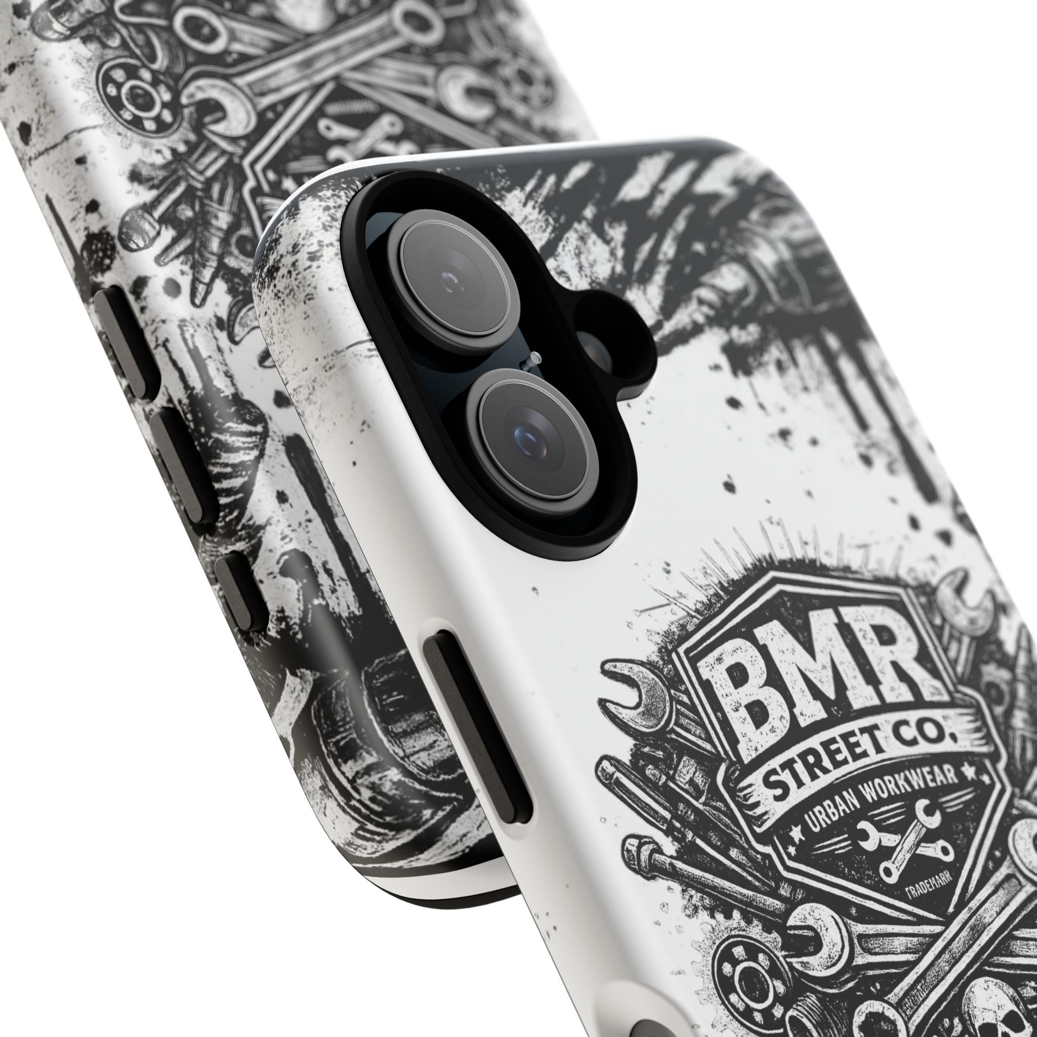 BMR Street Co. 'Never Quit' Tough Phone Case — Industrial Motorcycle Grunge Design