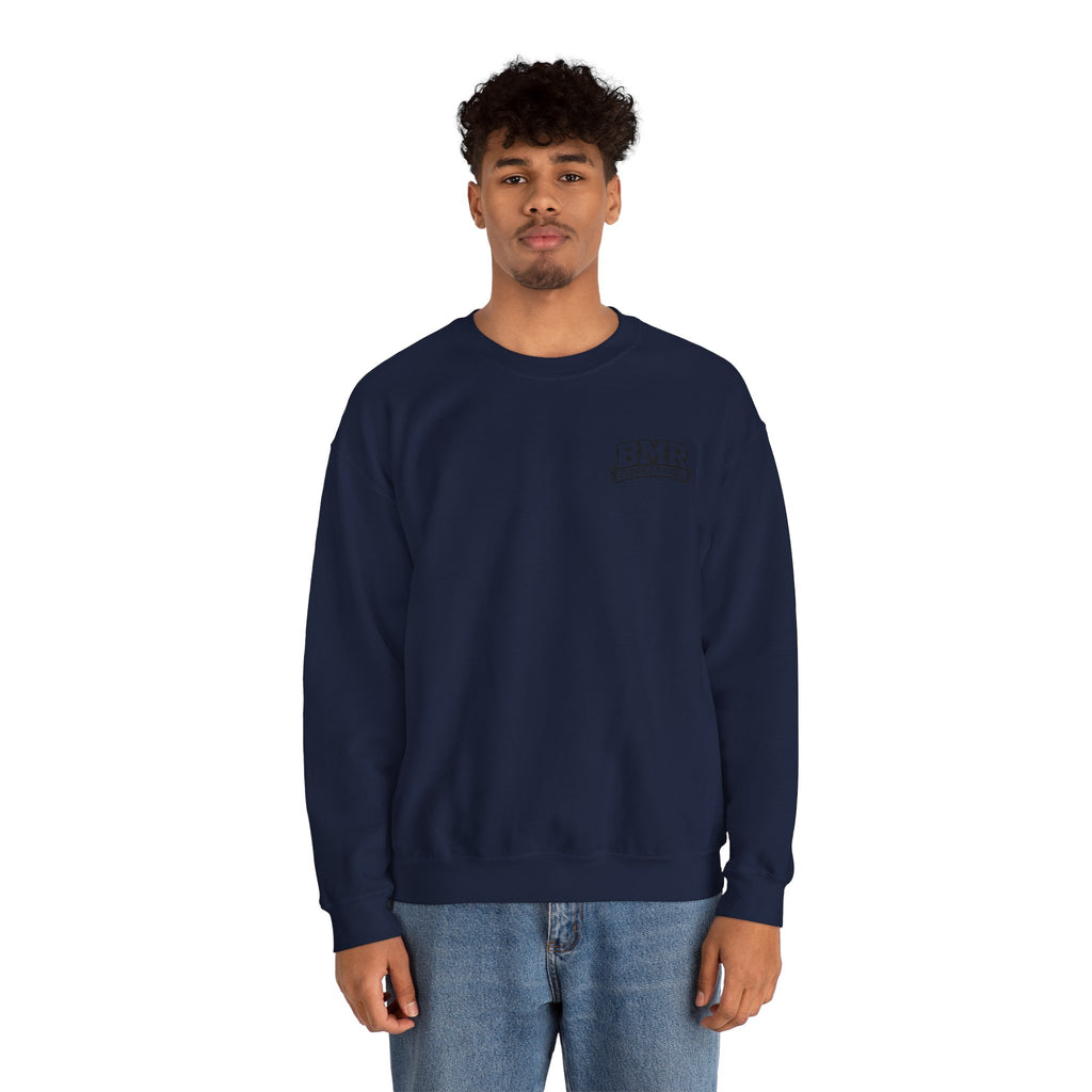 BMR Vintage Crest Crewneck Sweatshirt — White Casual Logo Pullover
