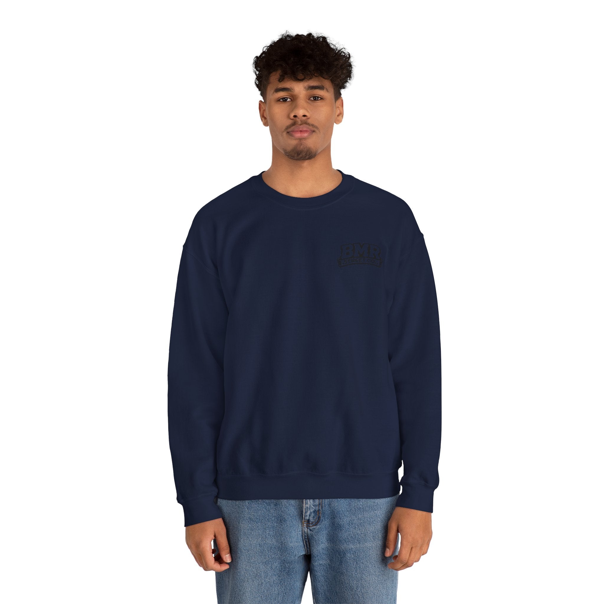 BMR Vintage Crest Crewneck Sweatshirt — White Casual Logo Pullover