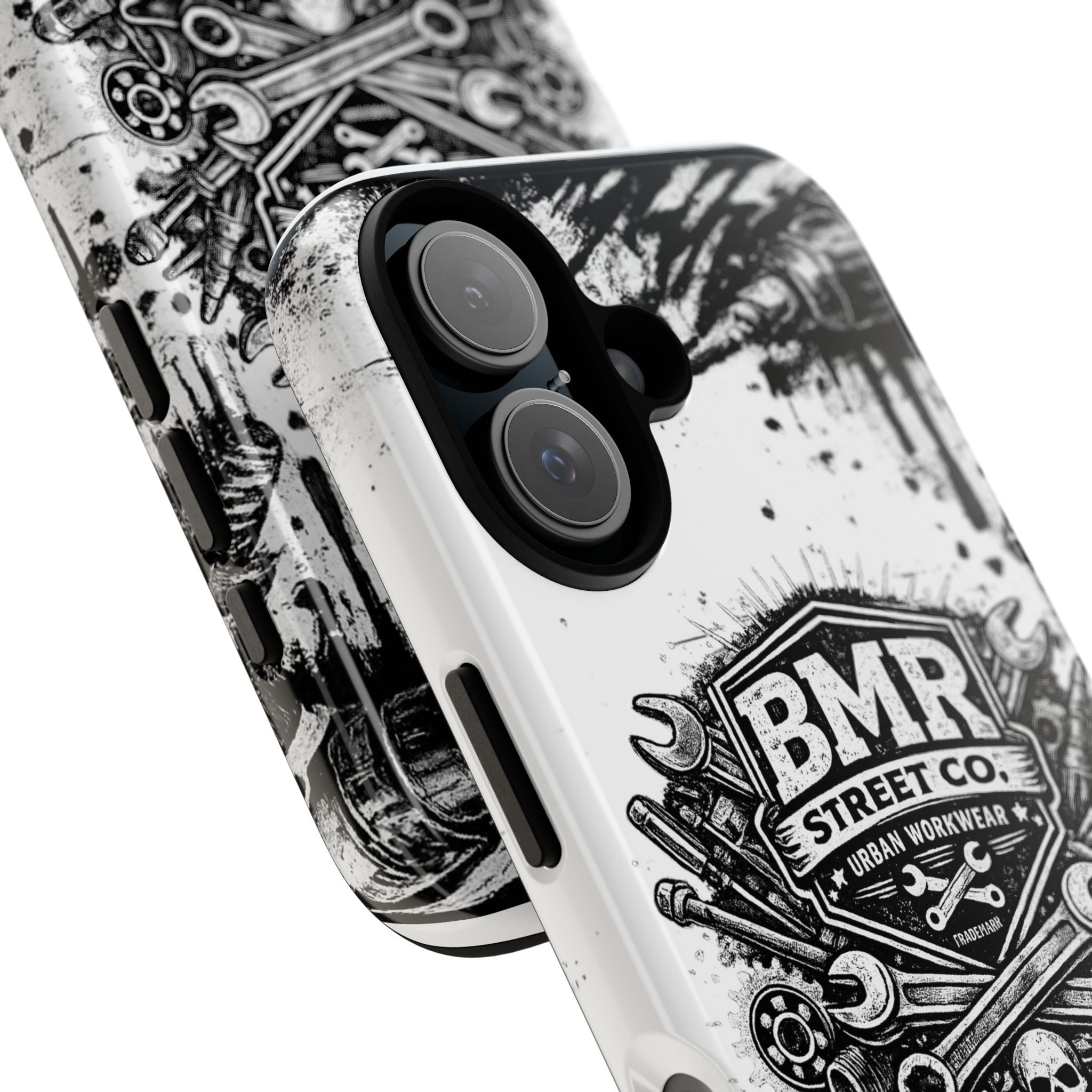 BMR Street Co. 'Never Quit' Tough Phone Case — Industrial Motorcycle Grunge Design