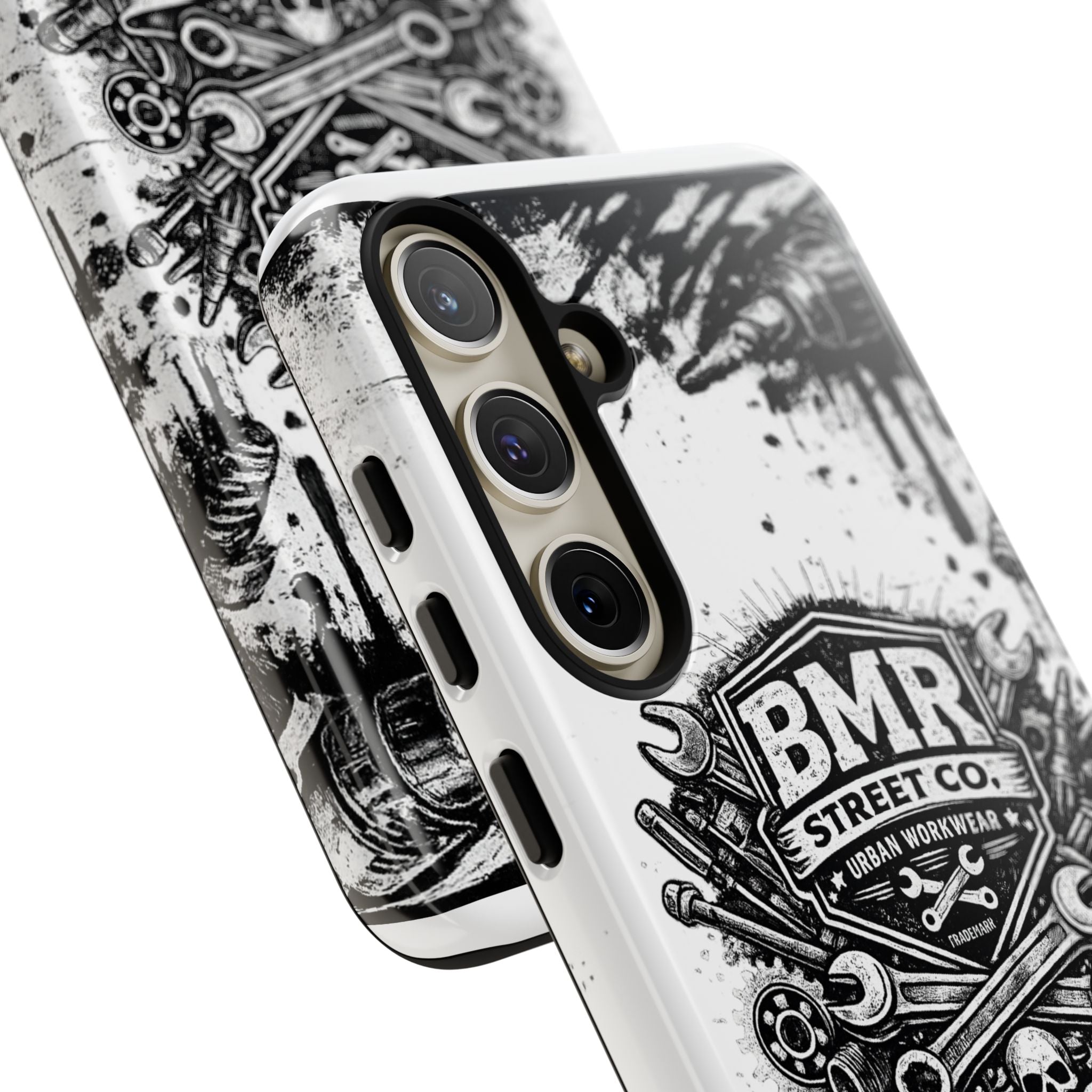 BMR Street Co. 'Never Quit' Tough Phone Case — Industrial Motorcycle Grunge Design