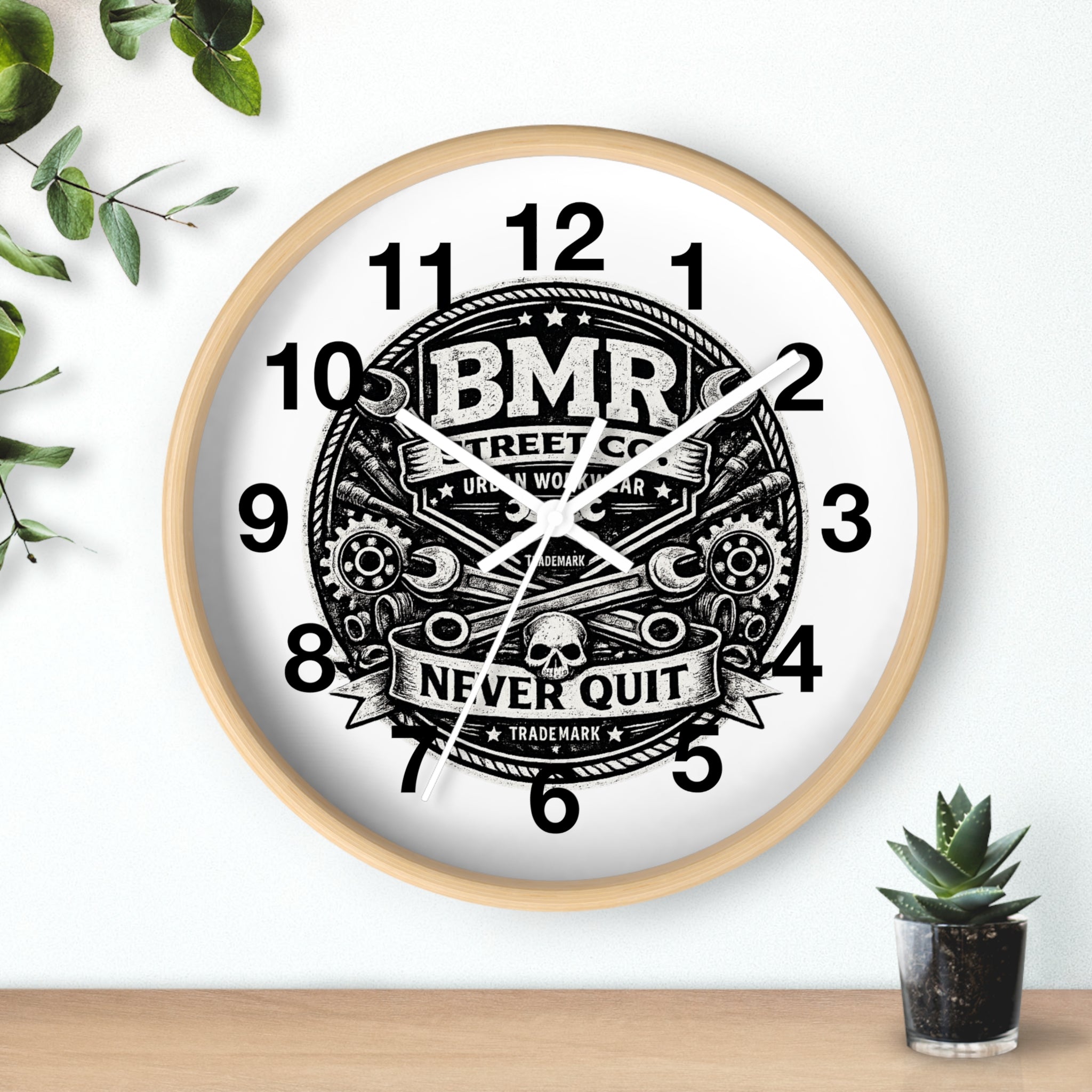 Never Quit Wall Clock — BMR Street Co. Skull & Wrench Garage Decor