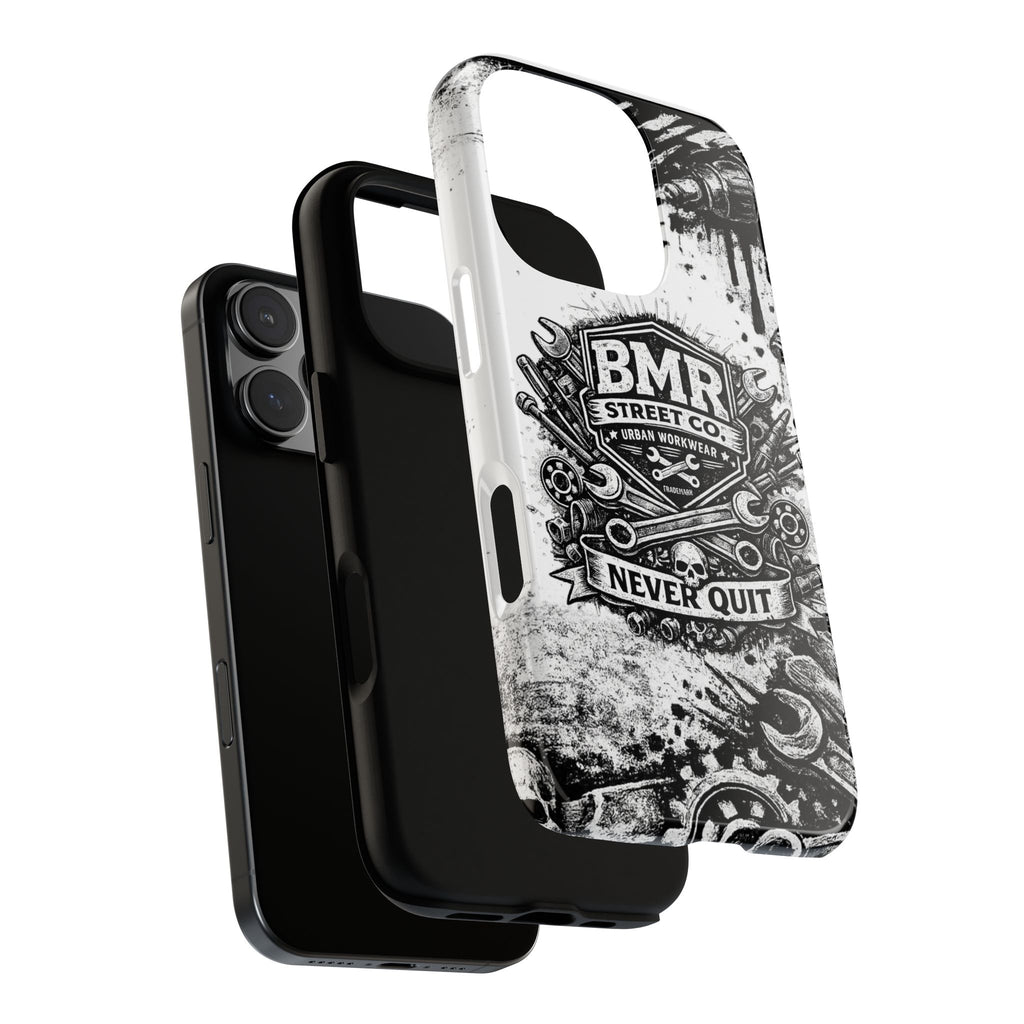 BMR Street Co. 'Never Quit' Tough Phone Case — Industrial Motorcycle Grunge Design