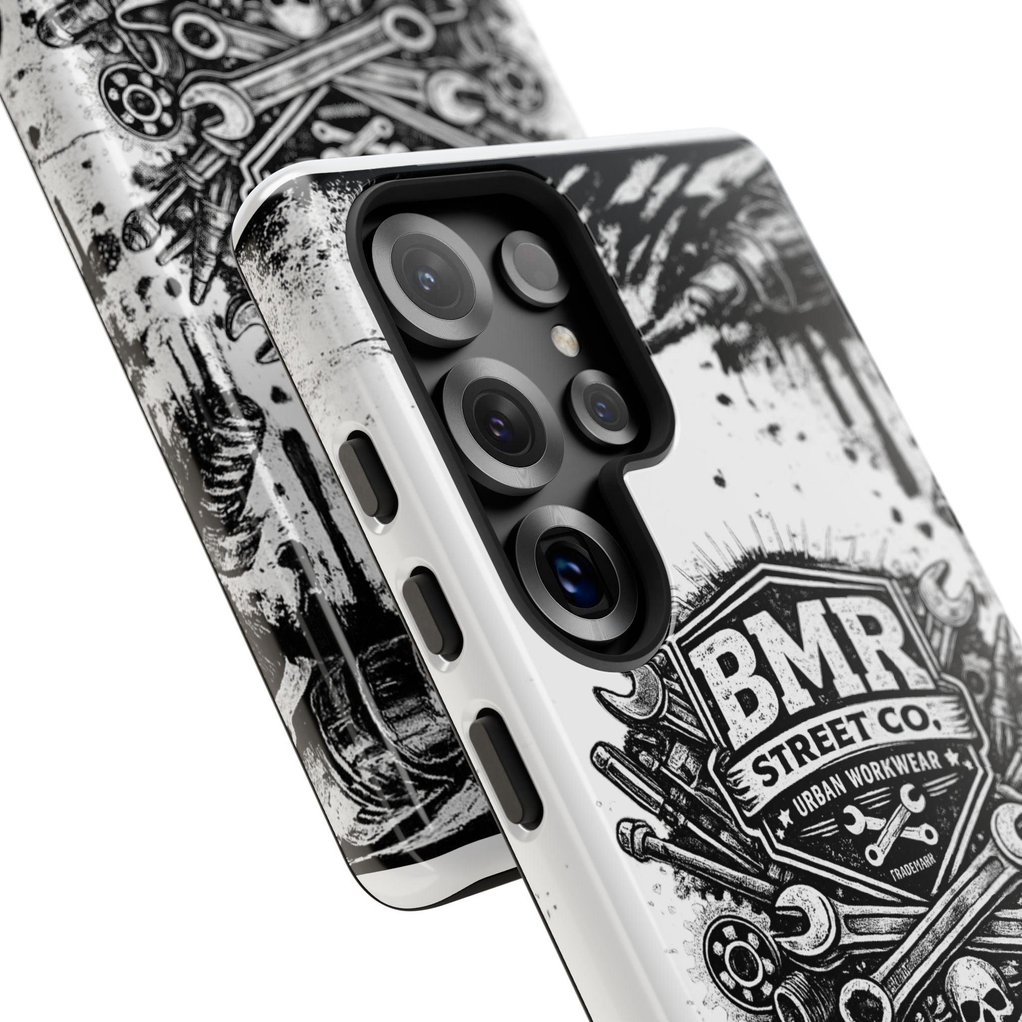 BMR Street Co. 'Never Quit' Tough Phone Case — Industrial Motorcycle Grunge Design