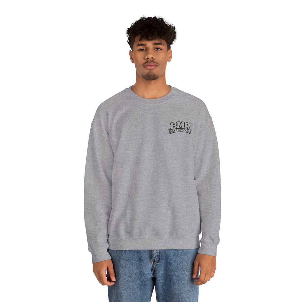 BMR Vintage Crest Crewneck Sweatshirt — White Casual Logo Pullover