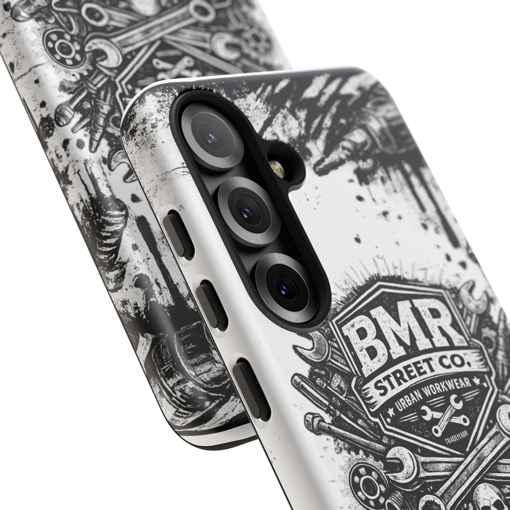 BMR Street Co. 'Never Quit' Tough Phone Case — Industrial Motorcycle Grunge Design