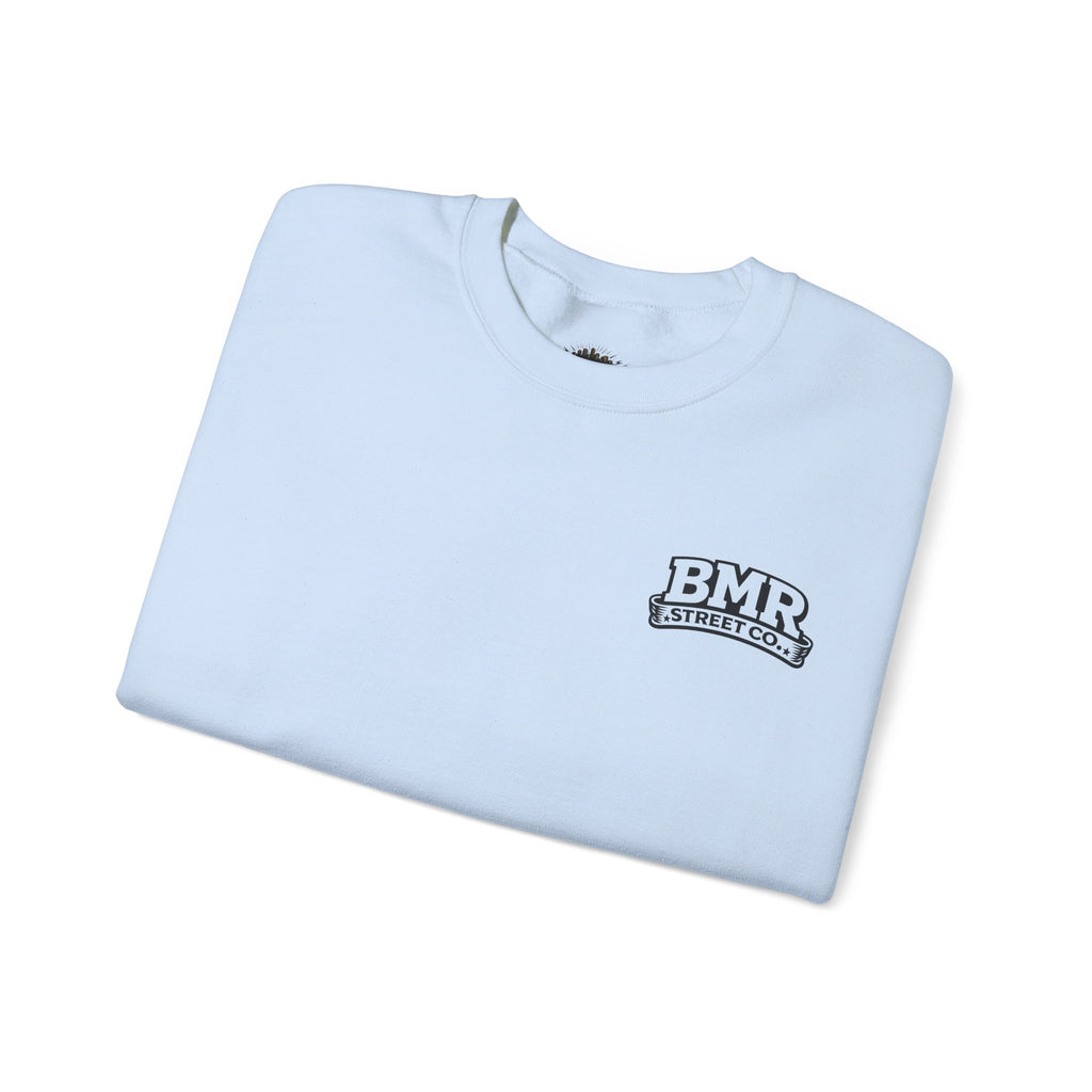 BMR Vintage Crest Crewneck Sweatshirt — White Casual Logo Pullover