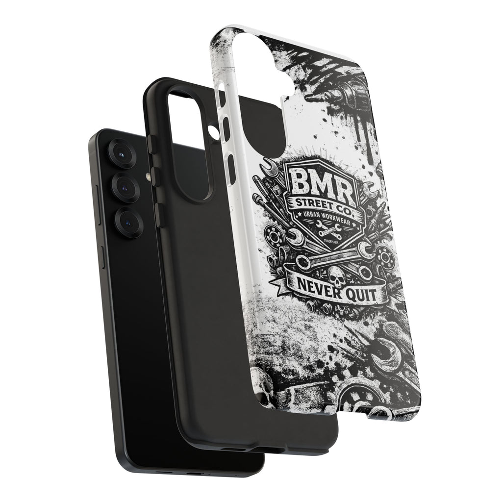 BMR Street Co. 'Never Quit' Tough Phone Case — Industrial Motorcycle Grunge Design