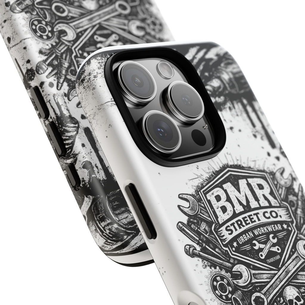 BMR Street Co. 'Never Quit' Tough Phone Case — Industrial Motorcycle Grunge Design