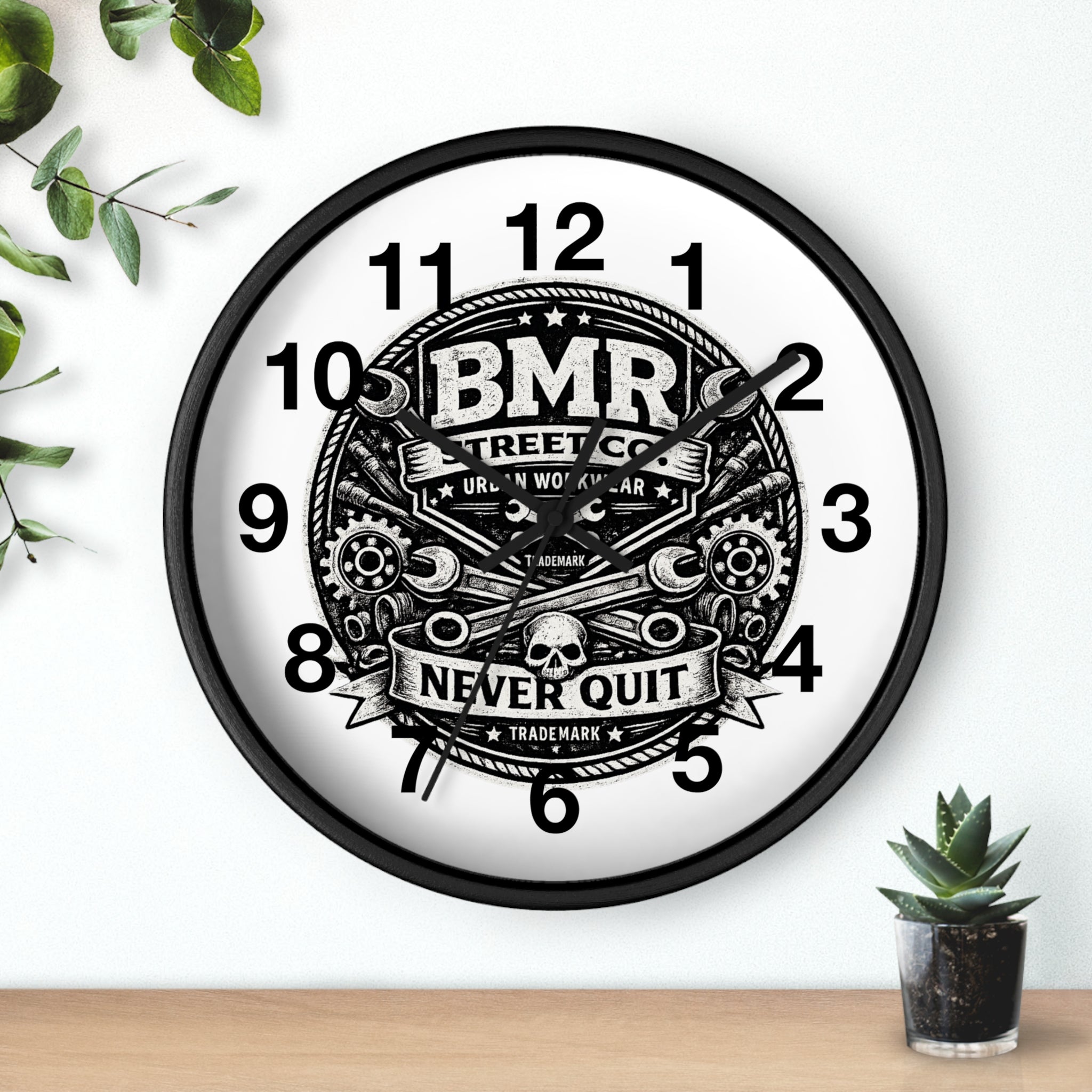 Never Quit Wall Clock — BMR Street Co. Skull & Wrench Garage Decor