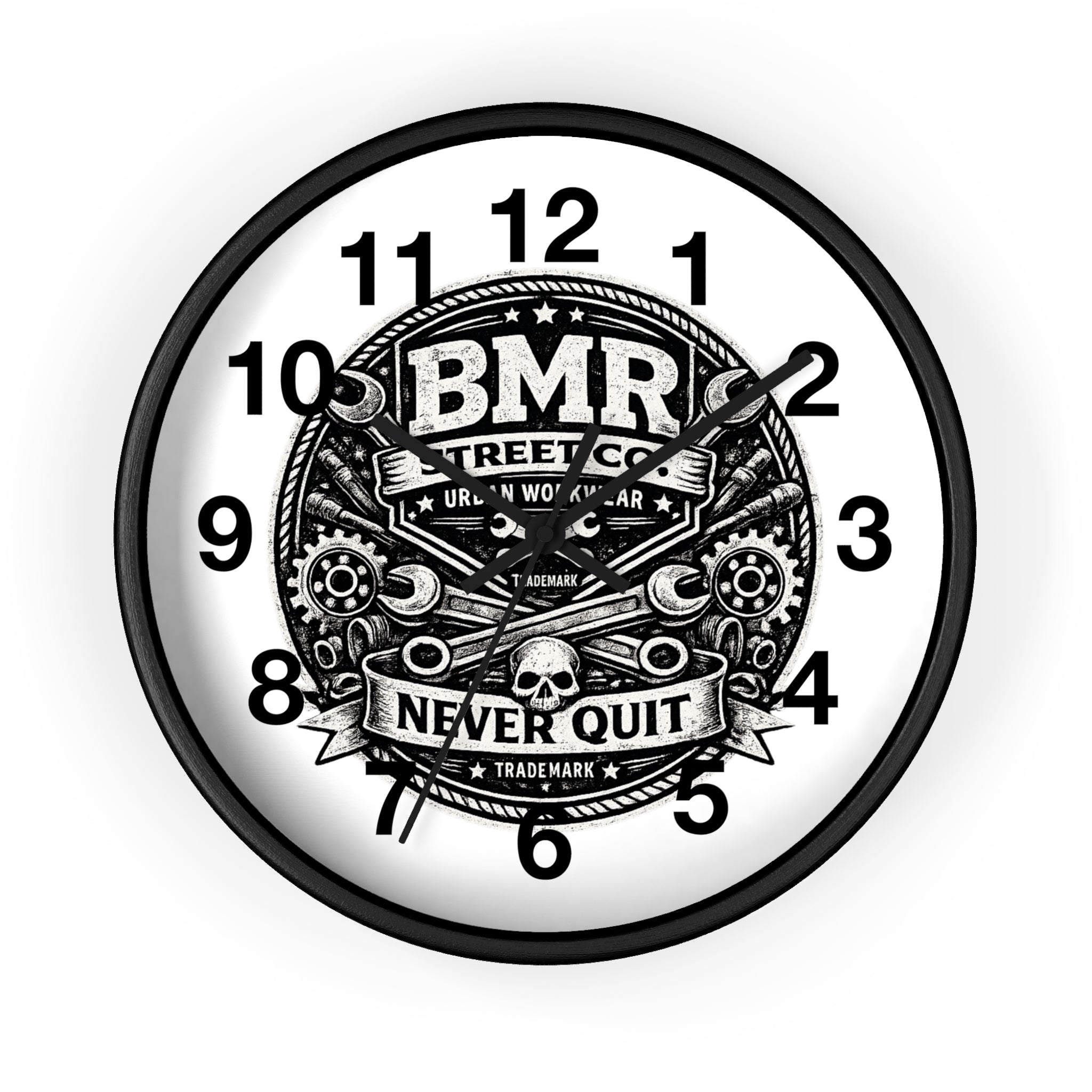 Never Quit Wall Clock — BMR Street Co. Skull & Wrench Garage Decor