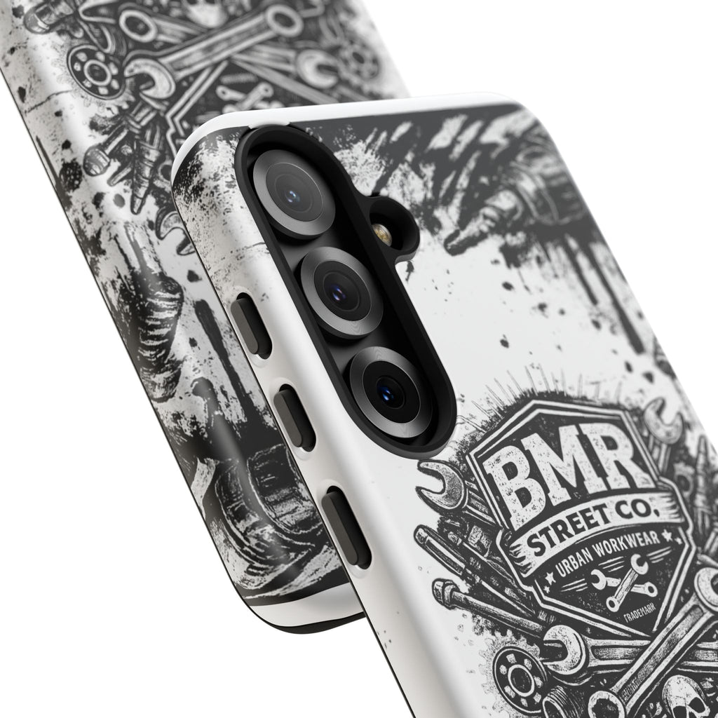 BMR Street Co. 'Never Quit' Tough Phone Case — Industrial Motorcycle Grunge Design