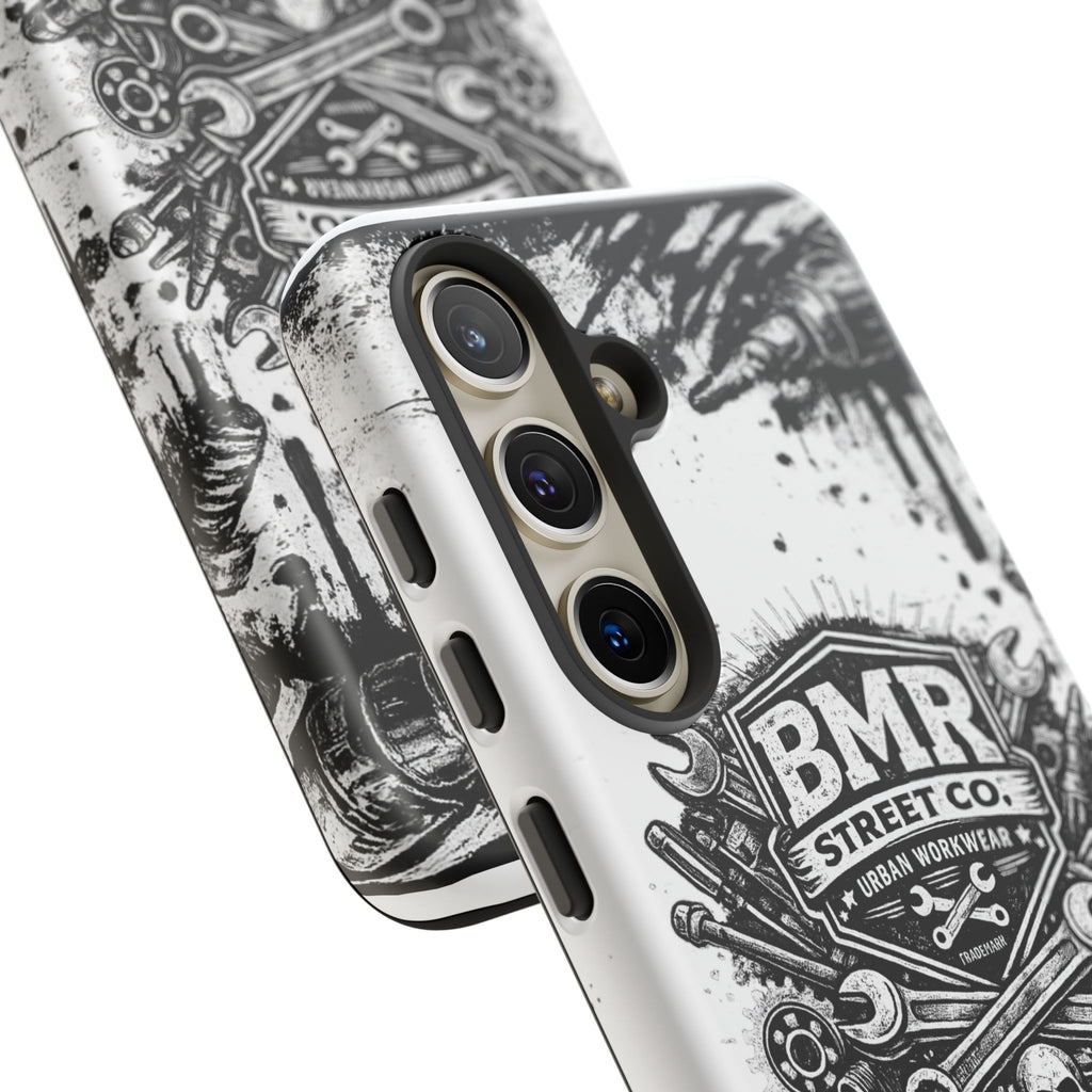 BMR Street Co. 'Never Quit' Tough Phone Case — Industrial Motorcycle Grunge Design