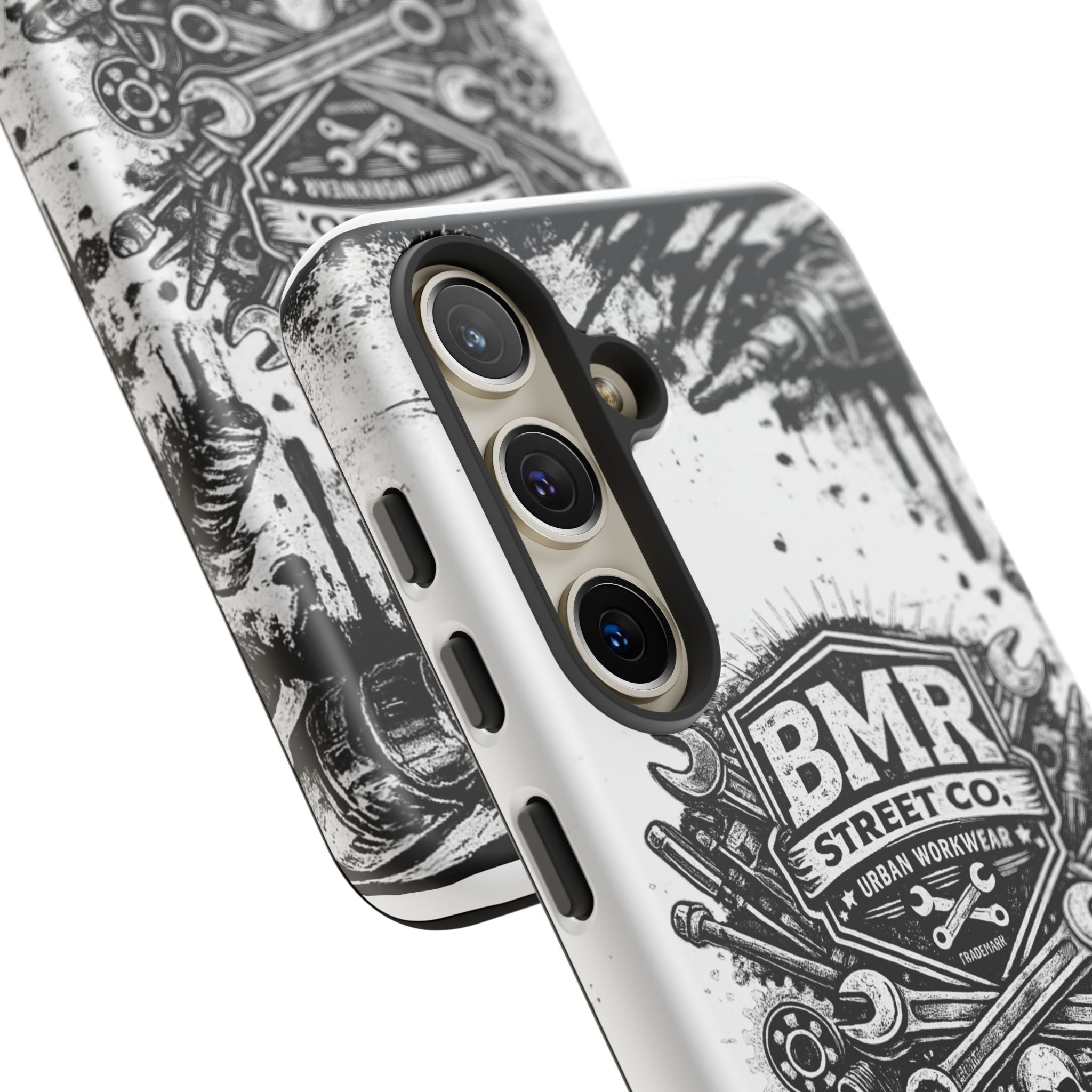 BMR Street Co. 'Never Quit' Tough Phone Case — Industrial Motorcycle Grunge Design