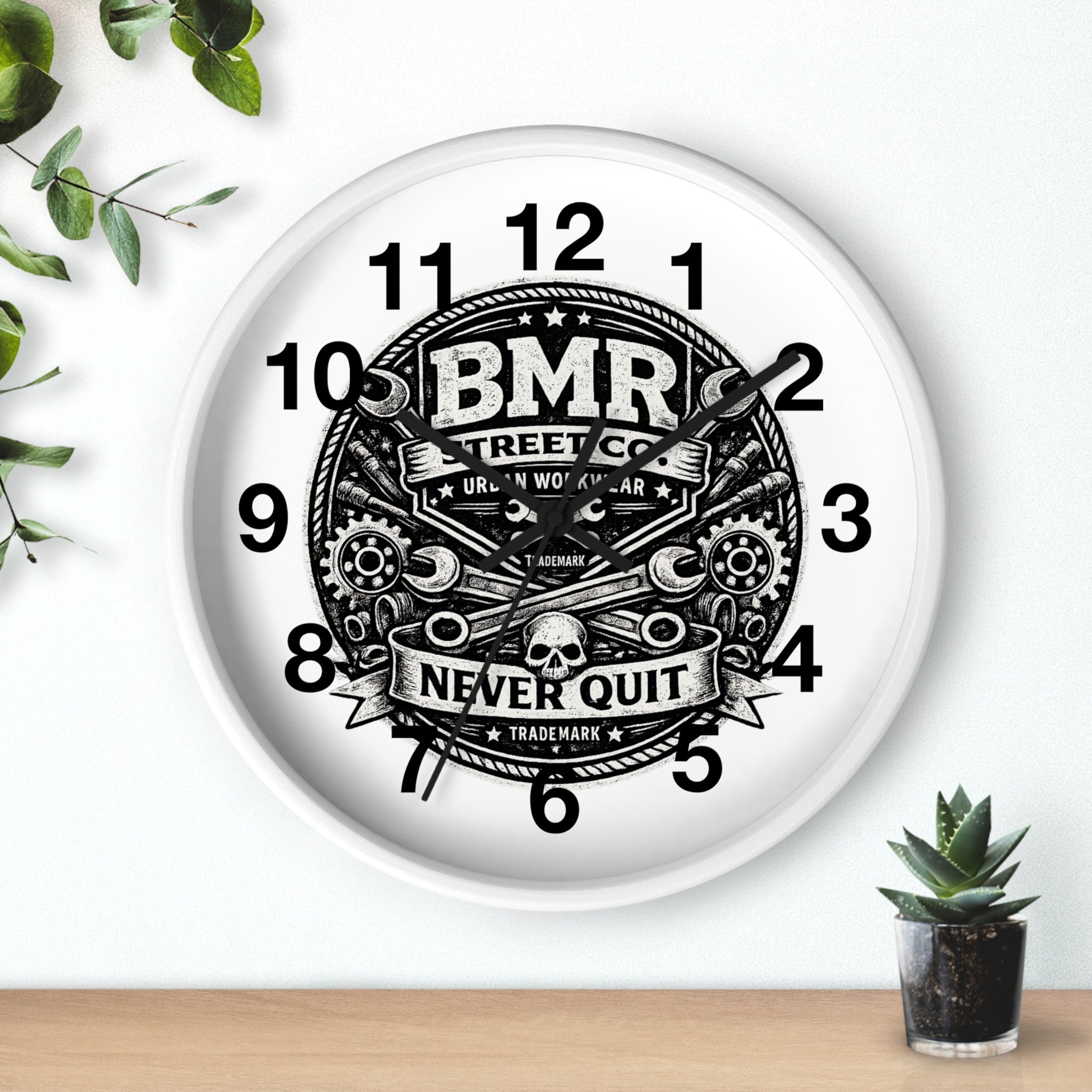 Never Quit Wall Clock — BMR Street Co. Skull & Wrench Garage Decor