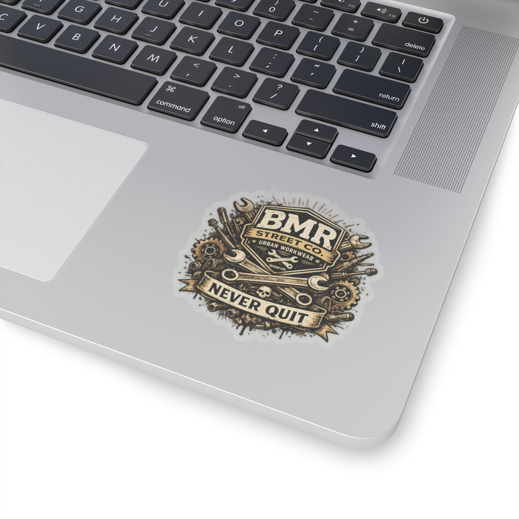 Kiss-Cut Sticker — 'BMR Street Co. Never Quit' Vintage Mechanic Emblem