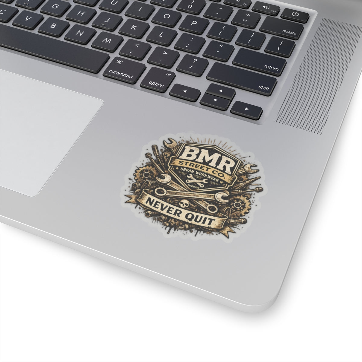Kiss-Cut Sticker — 'BMR Street Co. Never Quit' Vintage Mechanic Emblem