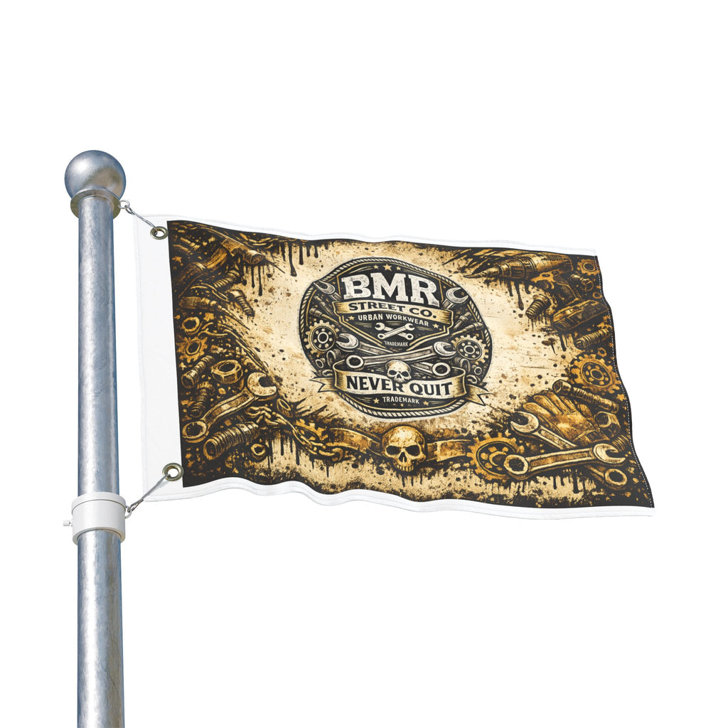 BMR Street Co. Vintage Motorcycle Skull Flag — Double-Sided Garage Banner