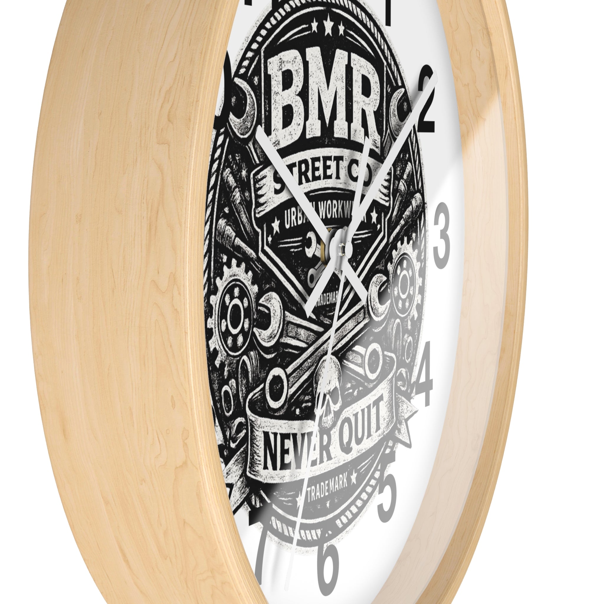 Never Quit Wall Clock — BMR Street Co. Skull & Wrench Garage Decor