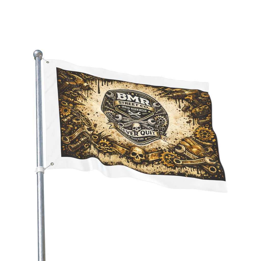 BMR Street Co. Vintage Motorcycle Skull Flag — Double-Sided Garage Banner