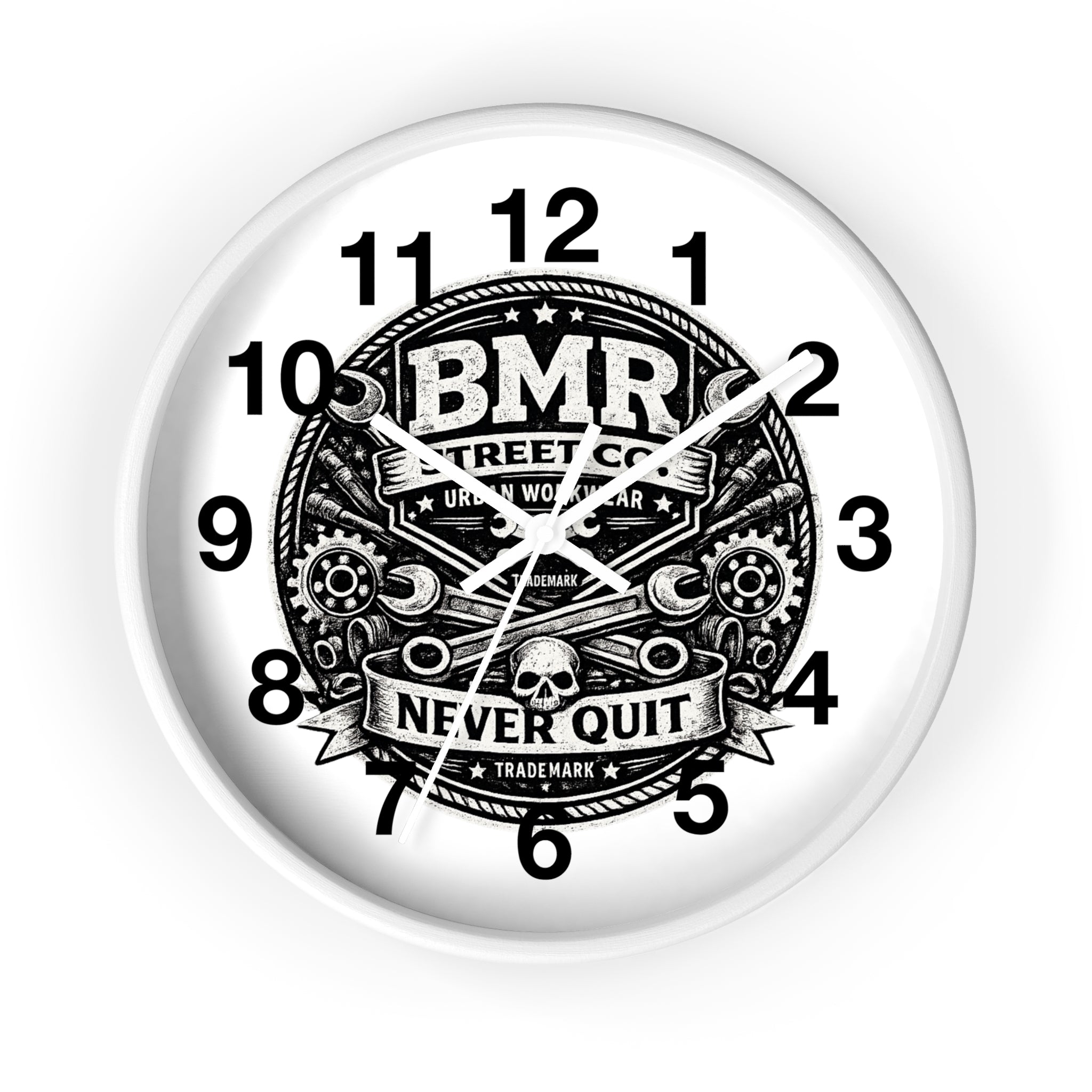 Never Quit Wall Clock — BMR Street Co. Skull & Wrench Garage Decor