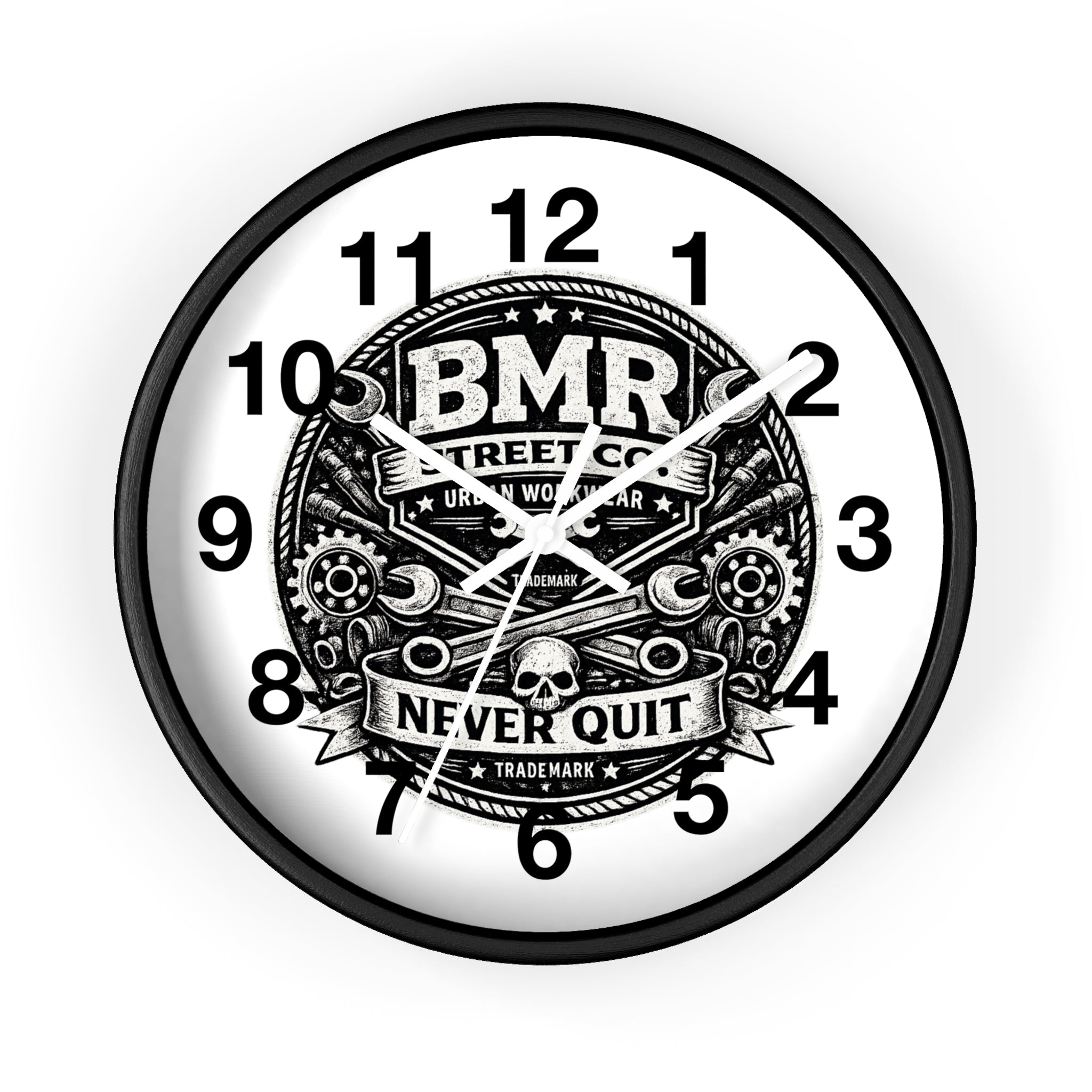 Never Quit Wall Clock — BMR Street Co. Skull & Wrench Garage Decor