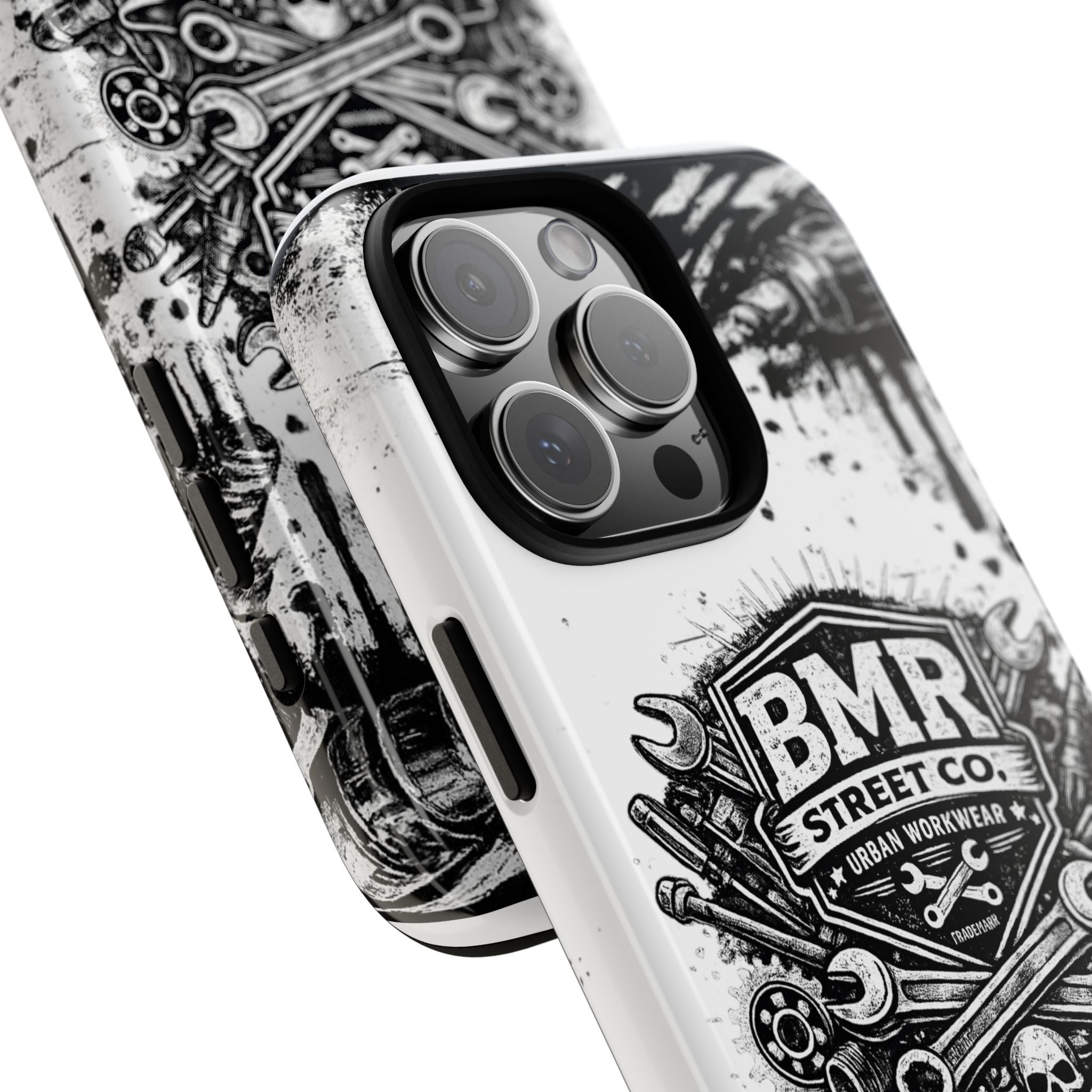 BMR Street Co. 'Never Quit' Tough Phone Case — Industrial Motorcycle Grunge Design