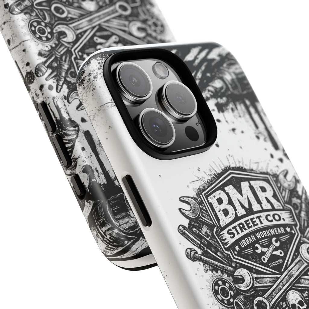 BMR Street Co. 'Never Quit' Tough Phone Case — Industrial Motorcycle Grunge Design