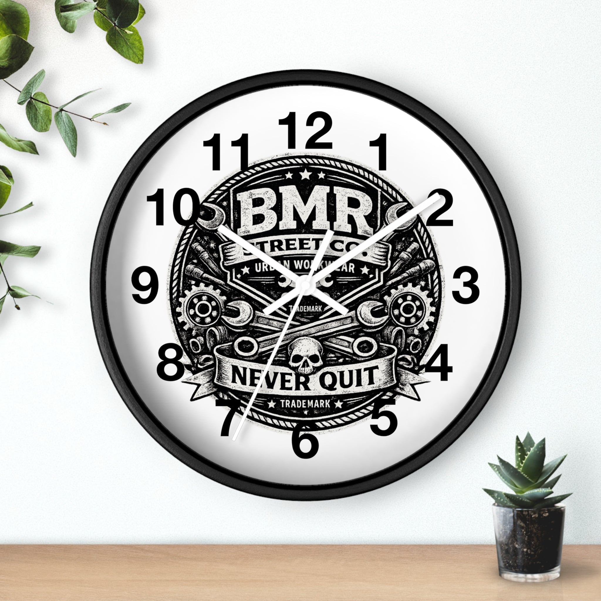 Never Quit Wall Clock — BMR Street Co. Skull & Wrench Garage Decor