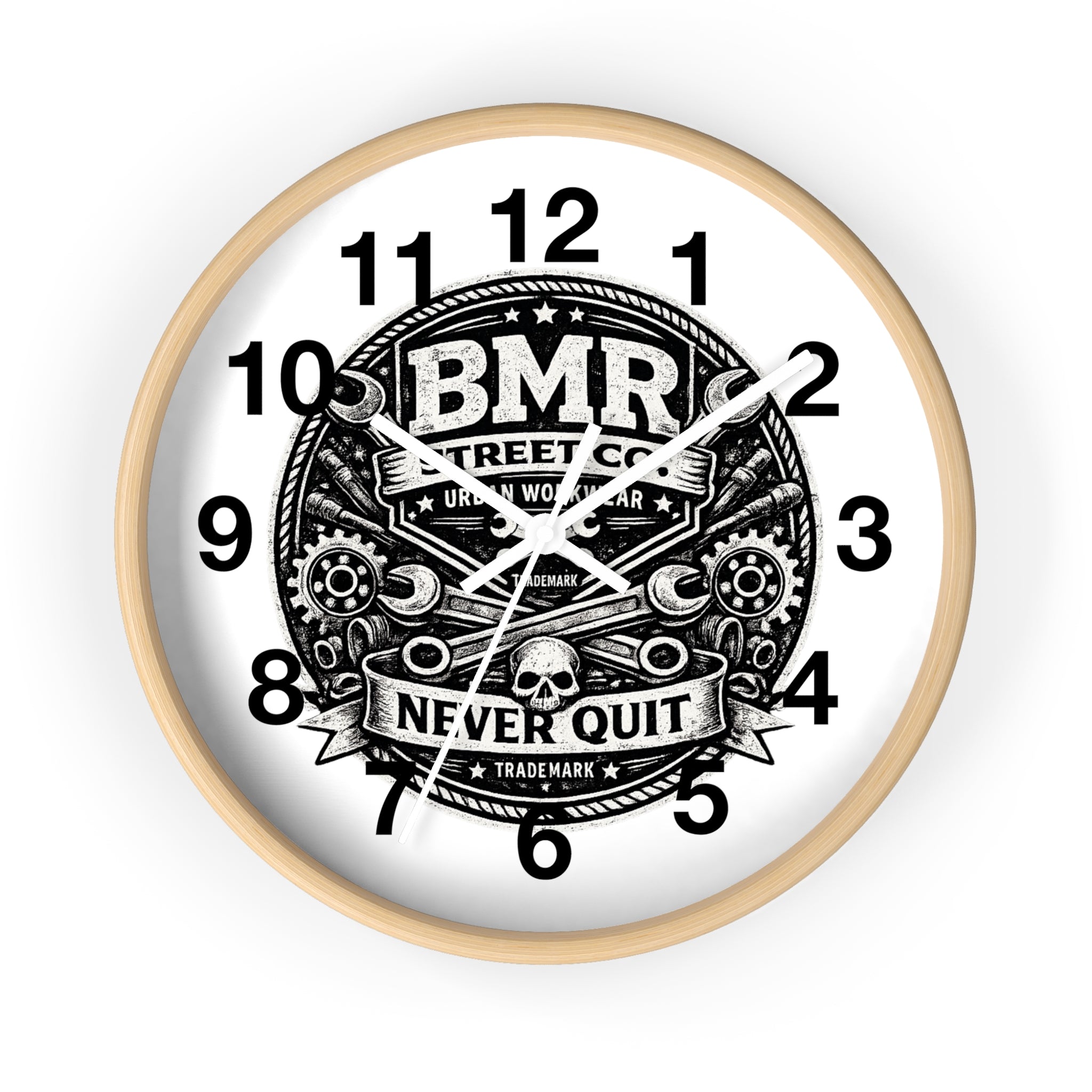 Never Quit Wall Clock — BMR Street Co. Skull & Wrench Garage Decor