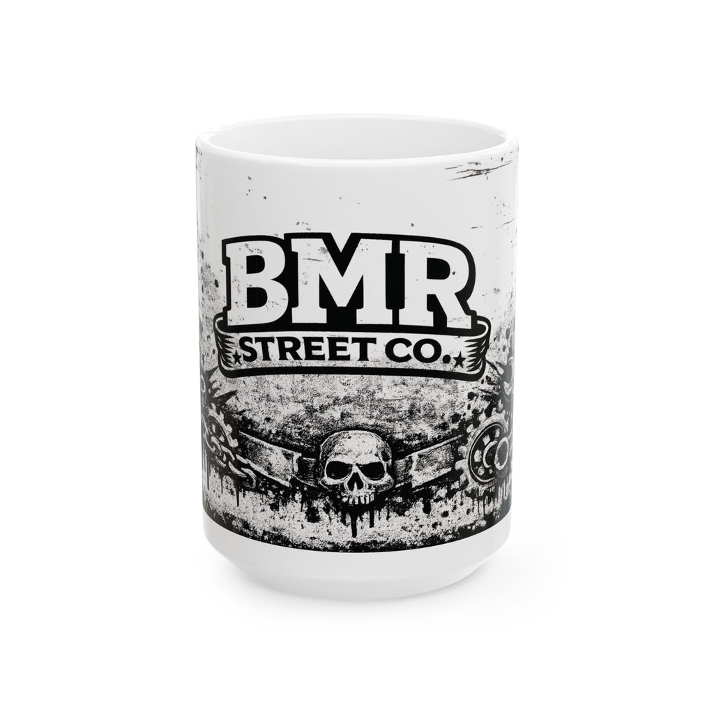 BMR Street Co. Skull Mug — Gothic Motorcycle Gear Ceramic Coffee Cup (11oz/15oz)