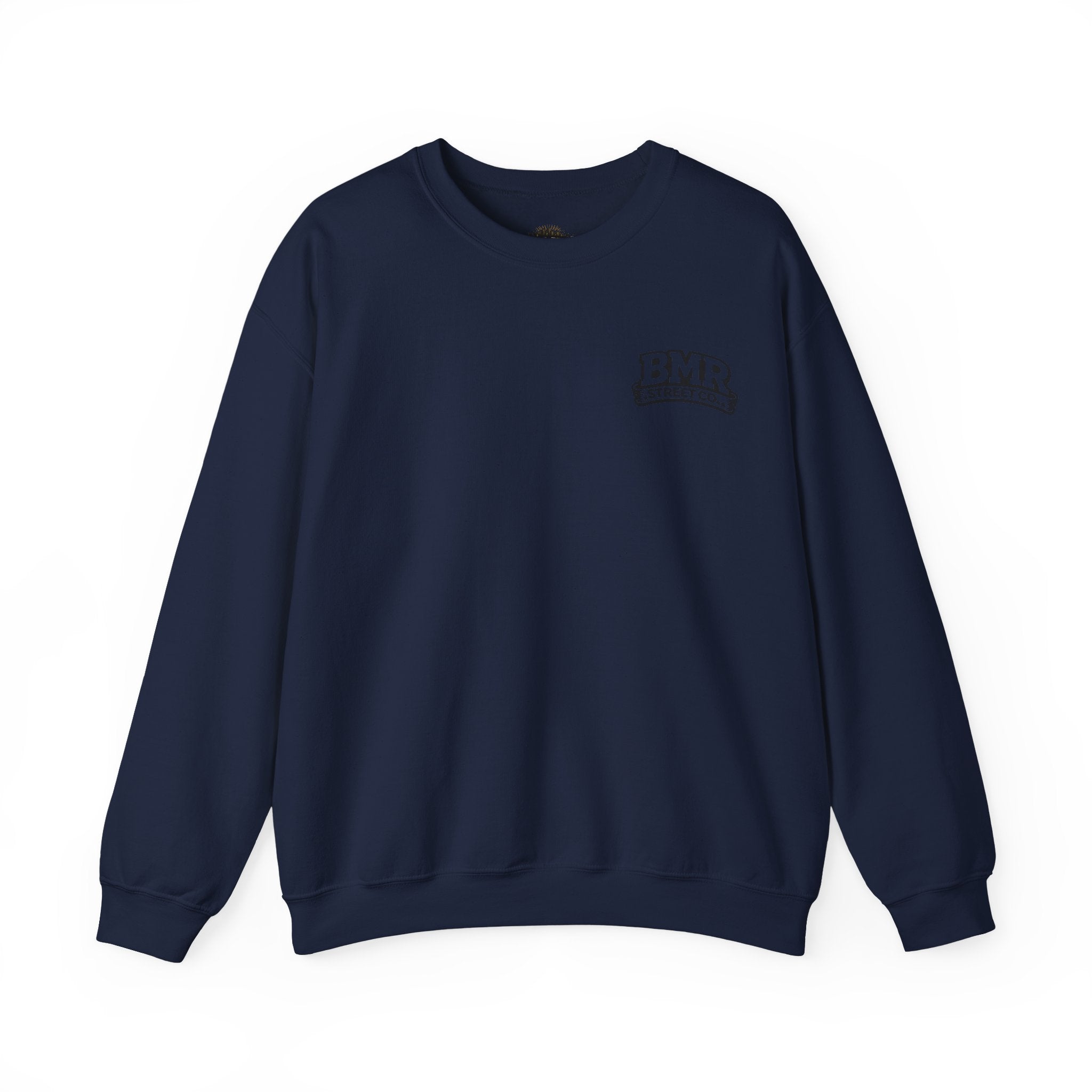 BMR Vintage Crest Crewneck Sweatshirt — White Casual Logo Pullover