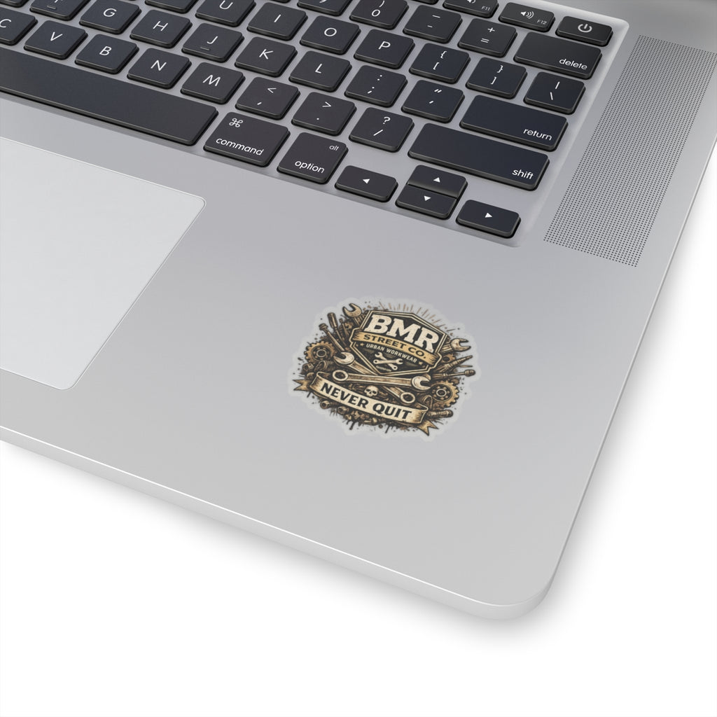 Kiss-Cut Sticker — 'BMR Street Co. Never Quit' Vintage Mechanic Emblem