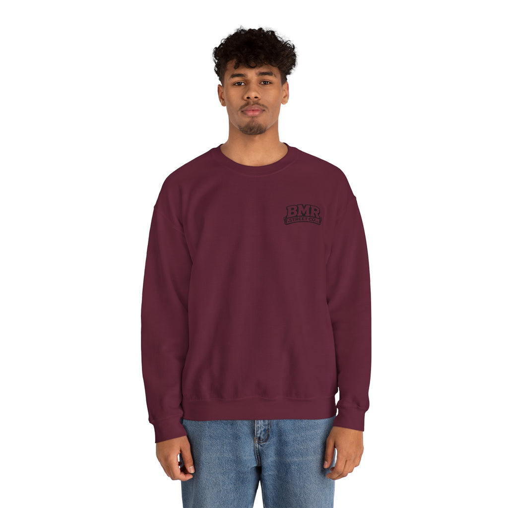 BMR Vintage Crest Crewneck Sweatshirt — White Casual Logo Pullover
